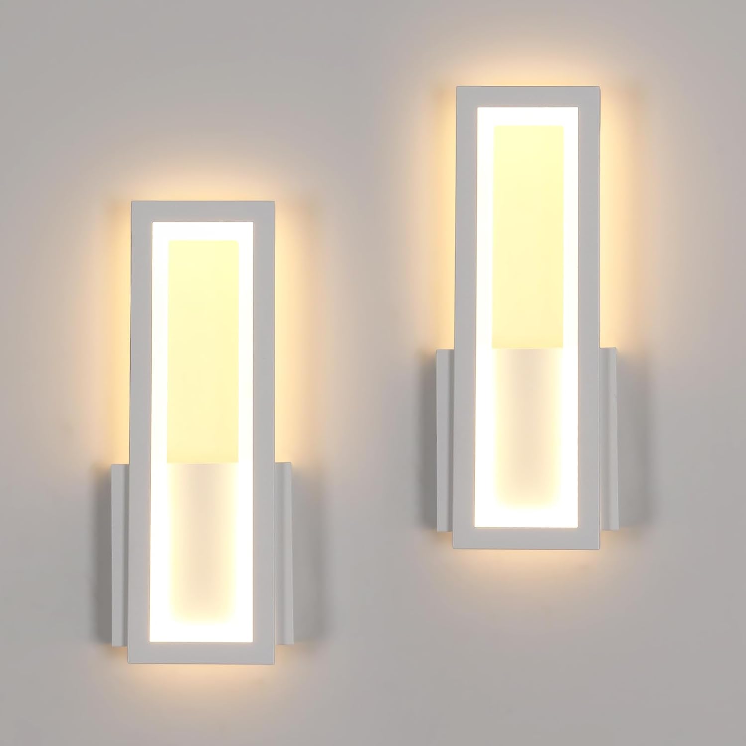 Kinkiet wewnętrzny LED, 2 sztuki, 16 W, 1800 lm, nowoczesna biała lampa ścienna z akrylu, 3000 K, ciepła biała lampa LED do sypialni i salonu, 32 cm