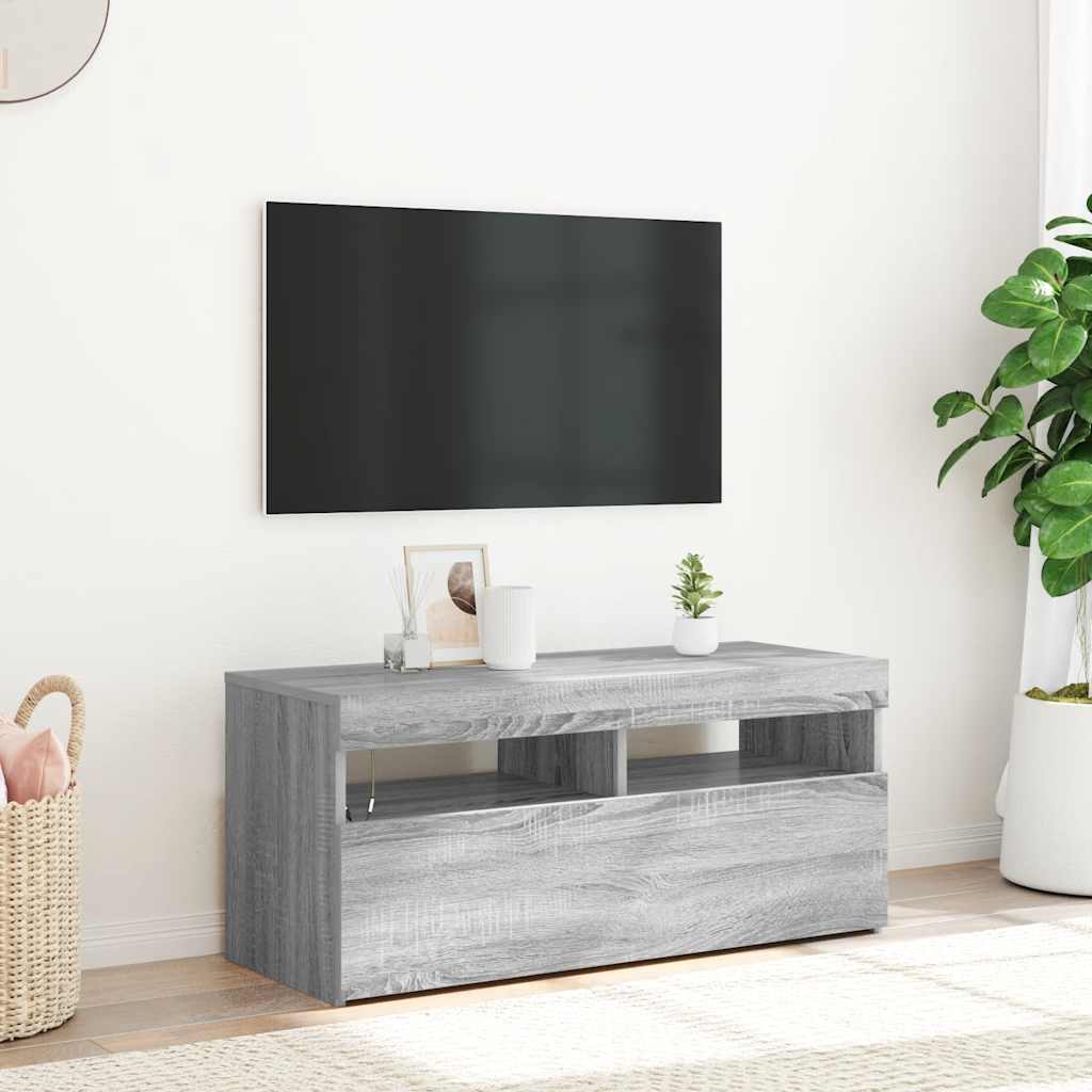 Stojak na telewizor VidaXL z oświetleniem LED 90x35x40 cm, materiał: drewno inżynieryjne, kolor: szary