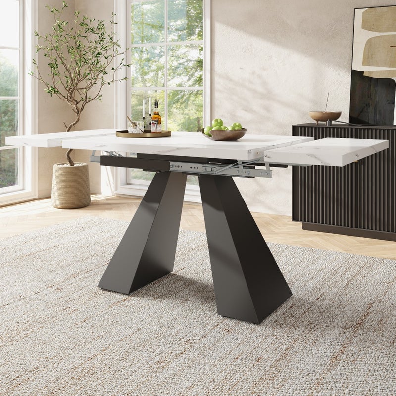 Rozkładany stół teleskopowy 99–159×74 cm MDF biały marmur stal węglowa oszczędność miejsca XL