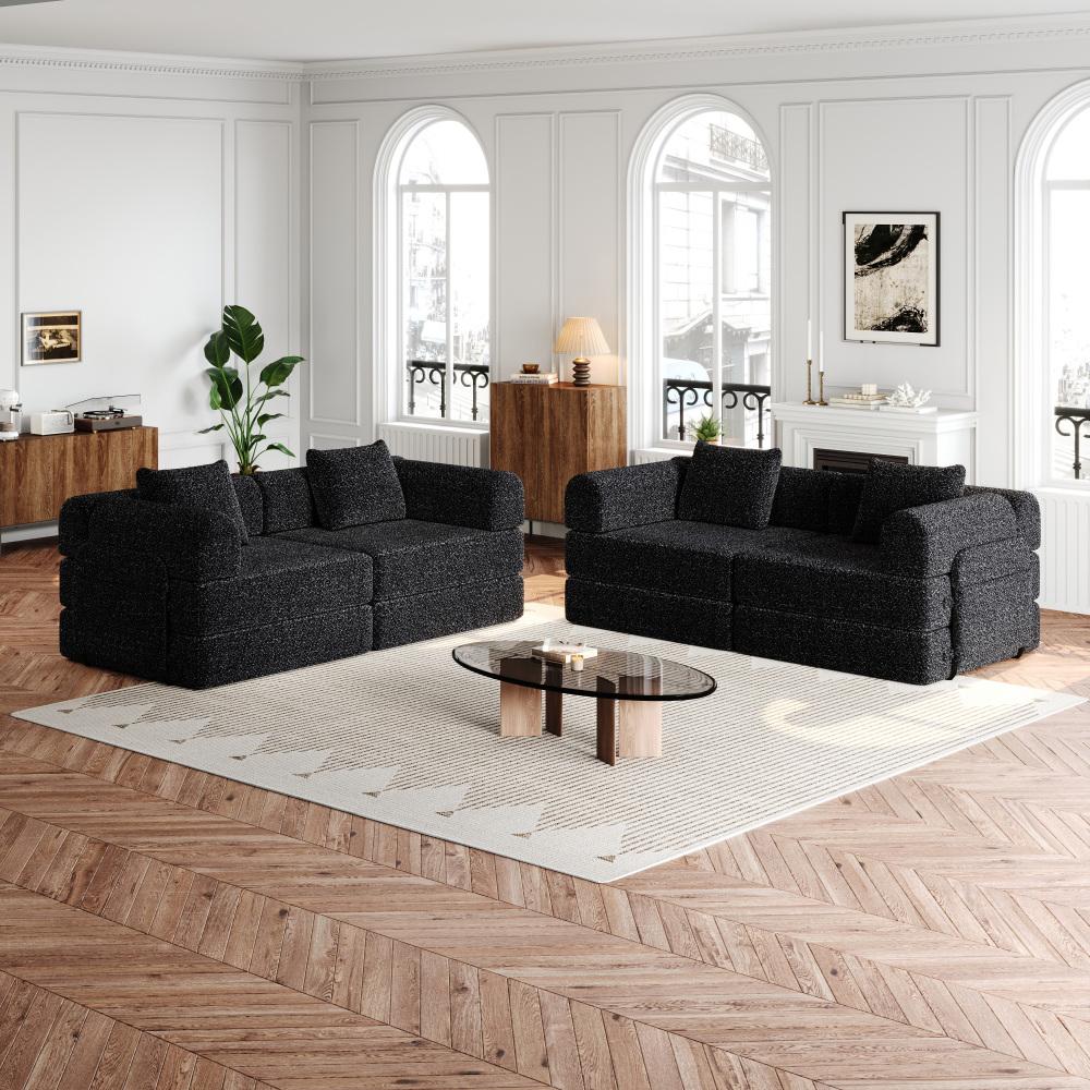 Sofa 2 w 1 z funkcją spania Chenille ze schowkiem w podłokietnikach, stalową ramą, antypoślizgową podstawą i wieloma możliwymi konfiguracjami