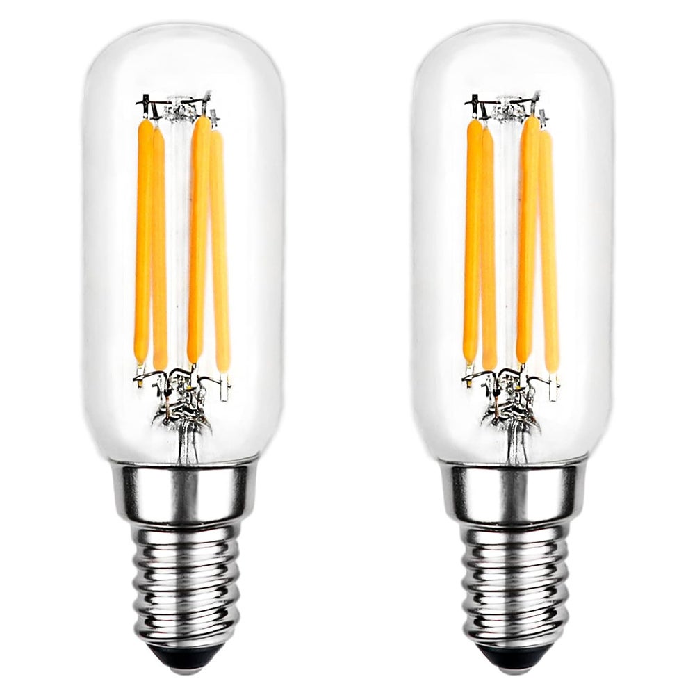 2 żarówki E14 do okapów wyciągowych, 4 W, ciepła biel 2700 K, 400 lm, AC 230 V, odpowiednik 40 W żarówek LED z żarnikiem rurkowym E14, bez diody LED.