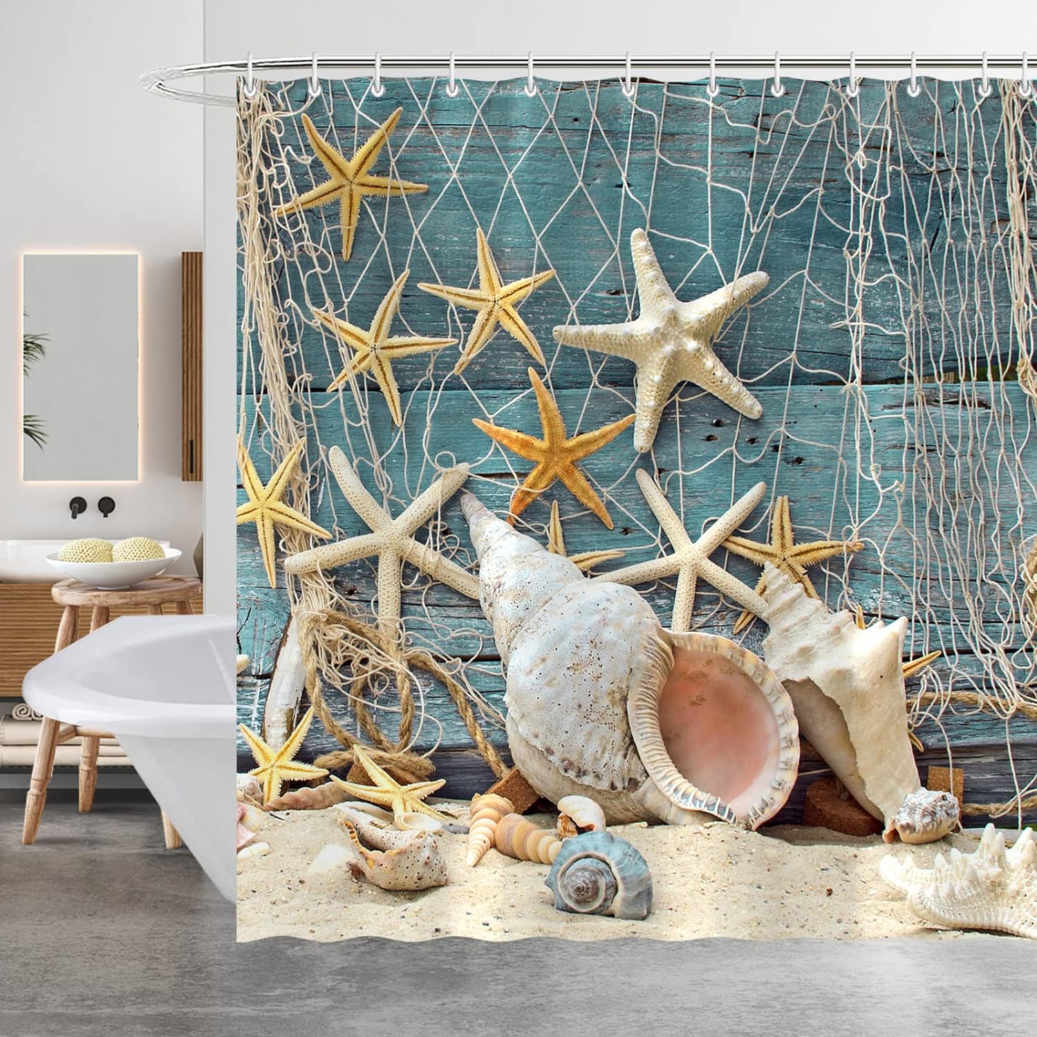 Odporna na pleśń zasłona prysznicowa, wodoodporna poliestrowa zasłona prysznicowa z 12 haczykami, 180 x 180 cm (ocean)