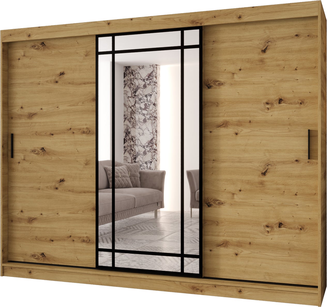 Szafa przesuwna z lustrem ALMERIA 250 x 62 x 200 artisan + u. czarny