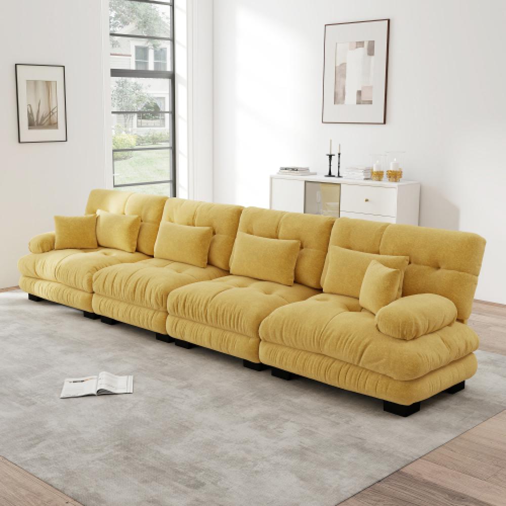 Narożna sofa Cloud do salonu, podwójna sofa z tkaniny szenilowej z 4 poduszkami lędźwiowymi i 4 poduszkami dekoracyjnymi, rama z litego drewna
