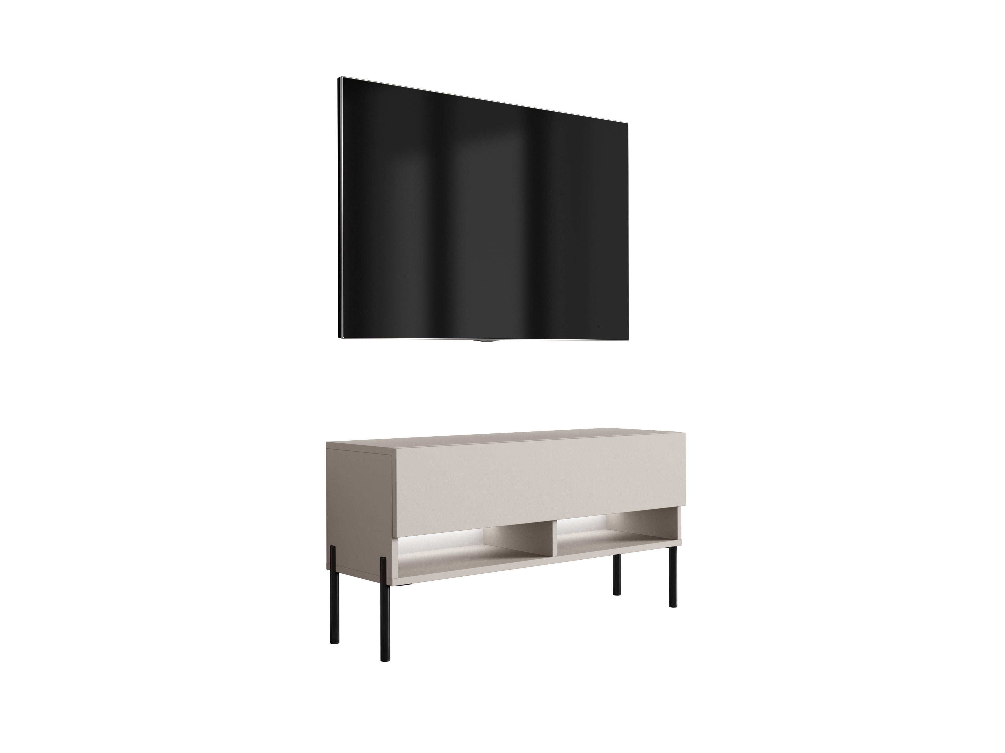 Szafka pod telewizor 100 cm Kaszmir, nóżki proste czarne, LED biały, 100 × 32 × 52 cm