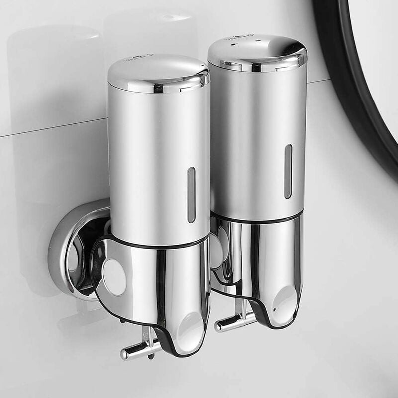 Dozownik do mydła ścienny 500 ml x 2, dozownik do mydła w płynie do rąk z podwójną głowicą, dozownik do żelu pod prysznic i szamponu