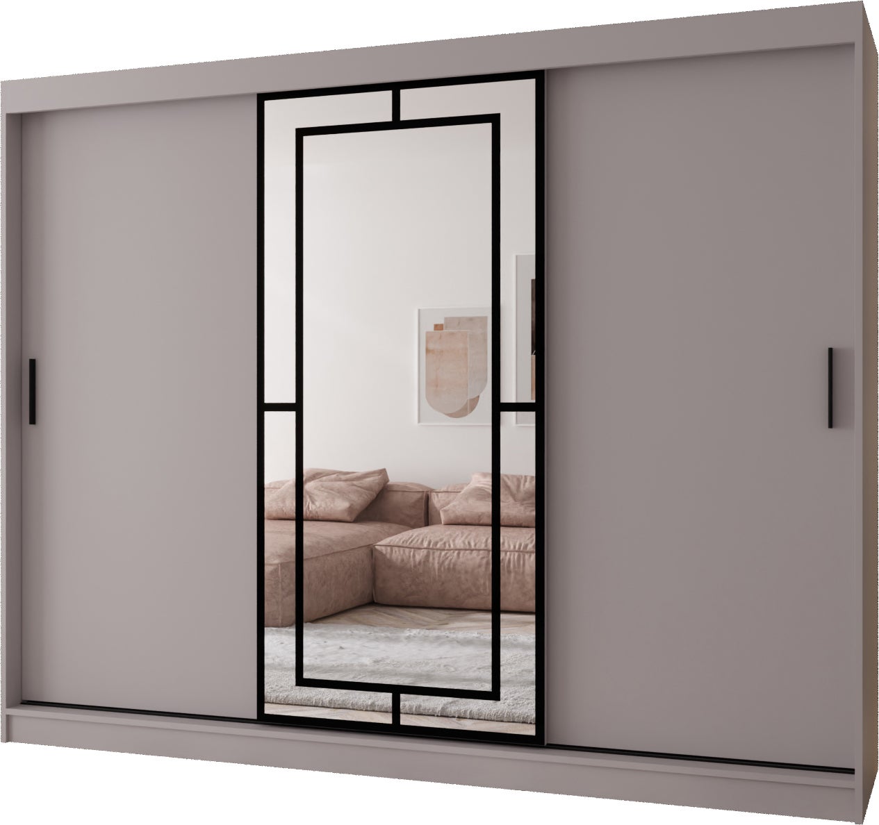 Szafa przesuwna z lustrem MODENA 250 x 62 x 200 kaszmir + u. czarny
