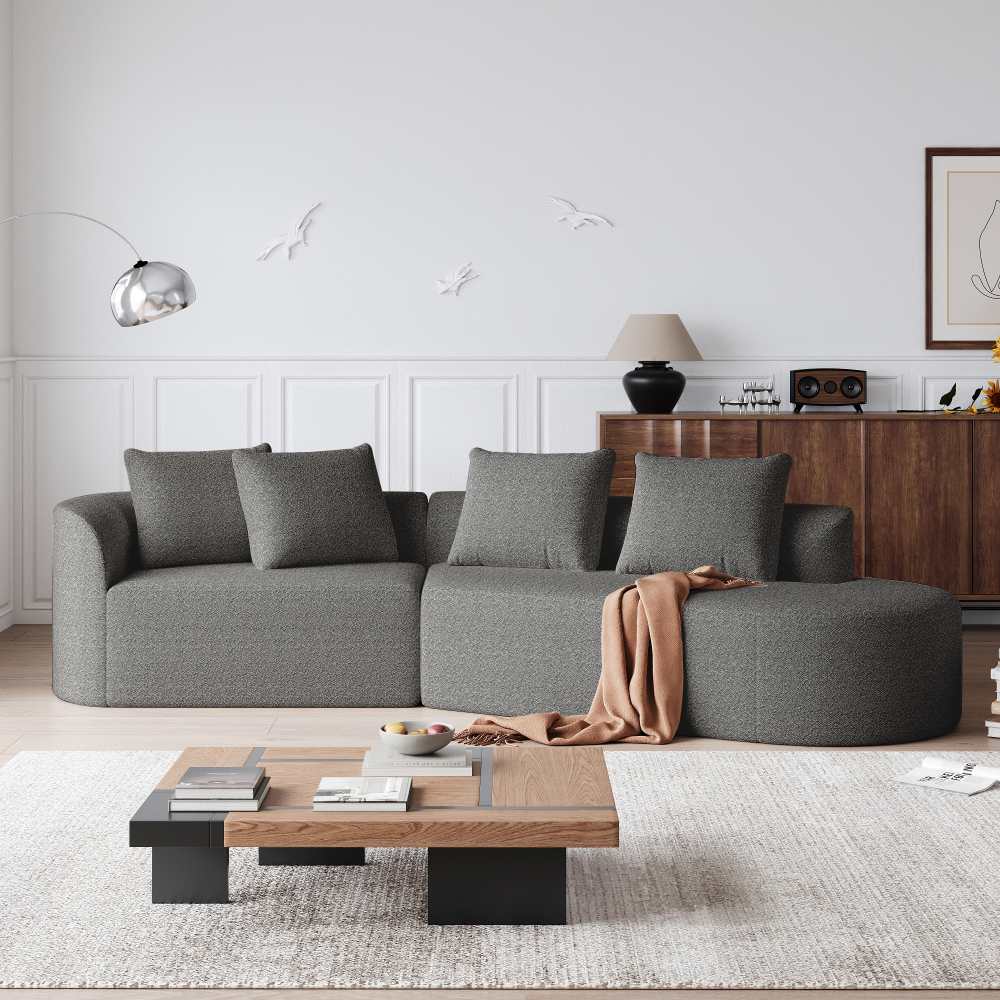 Nowoczesna narożna sofa Chenille, 4-osobowa, bardzo duża i głęboka, luksusowy komfort z 4 dekoracyjnymi poduszkami
