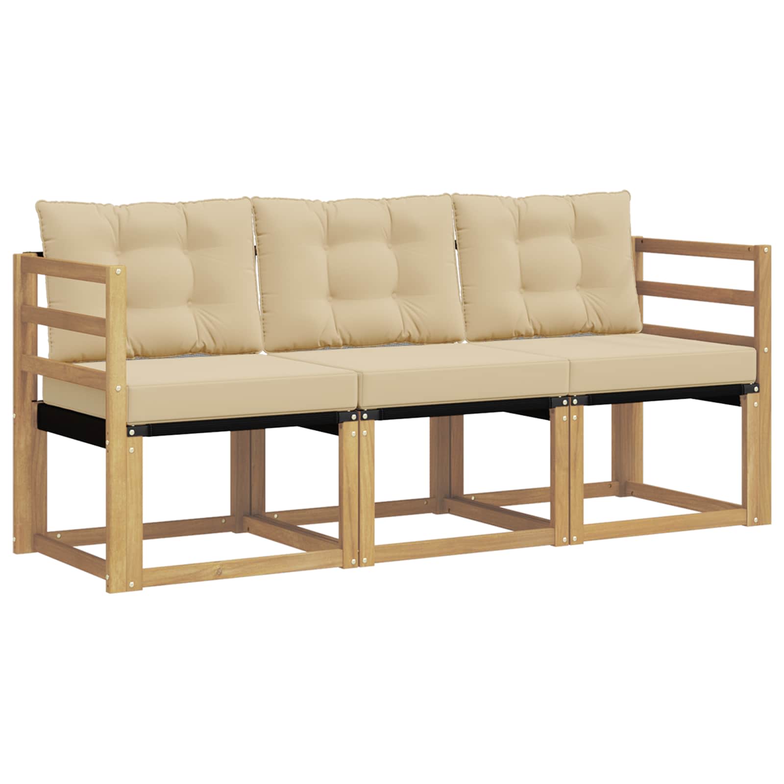 Sofa Ogrodowa Modułowa 3-Osobowa Drewniana z Beżowymi Poduszkami na Taras