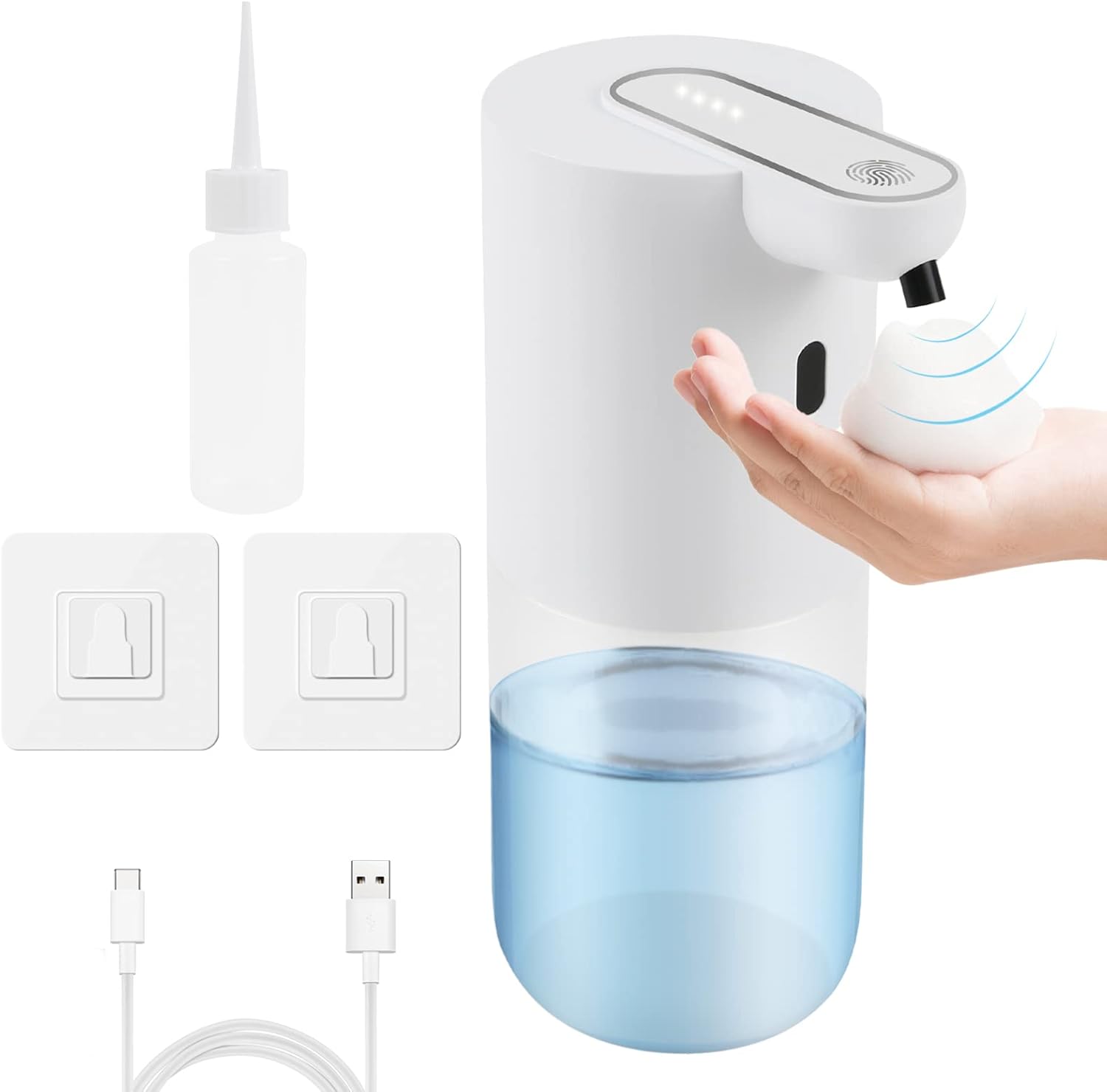 Automatyczny dozownik mydła, bezdotykowy dozownik mydła 400 ml, ładowany przez USB, wodoodporny uchwyt ścienny IPX5, odpowiedni do kuchni