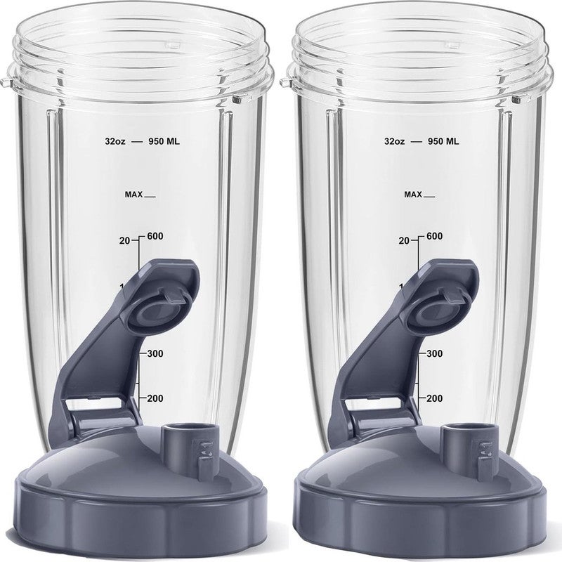 Akcesorium do blendera - Zestaw 2 - Kubek 940 ml, 2 pokrywy składane - Kompatybilny z Nutri Bullet 600 W/900 W.