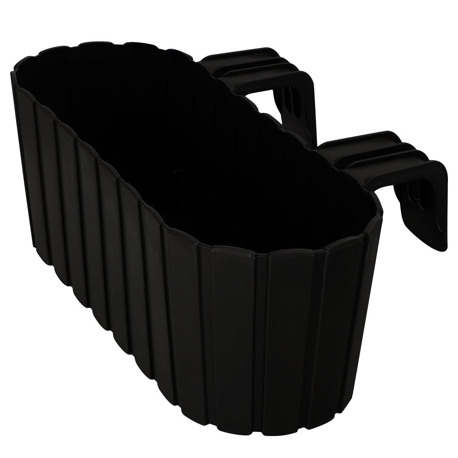 Doniczka Balkonowa na Balustradę - 40 x 15 x 15 cm - Skrzynka Plastikowa na Balkon - Owalna - Rustykalna - Antracyt KOTARBAU