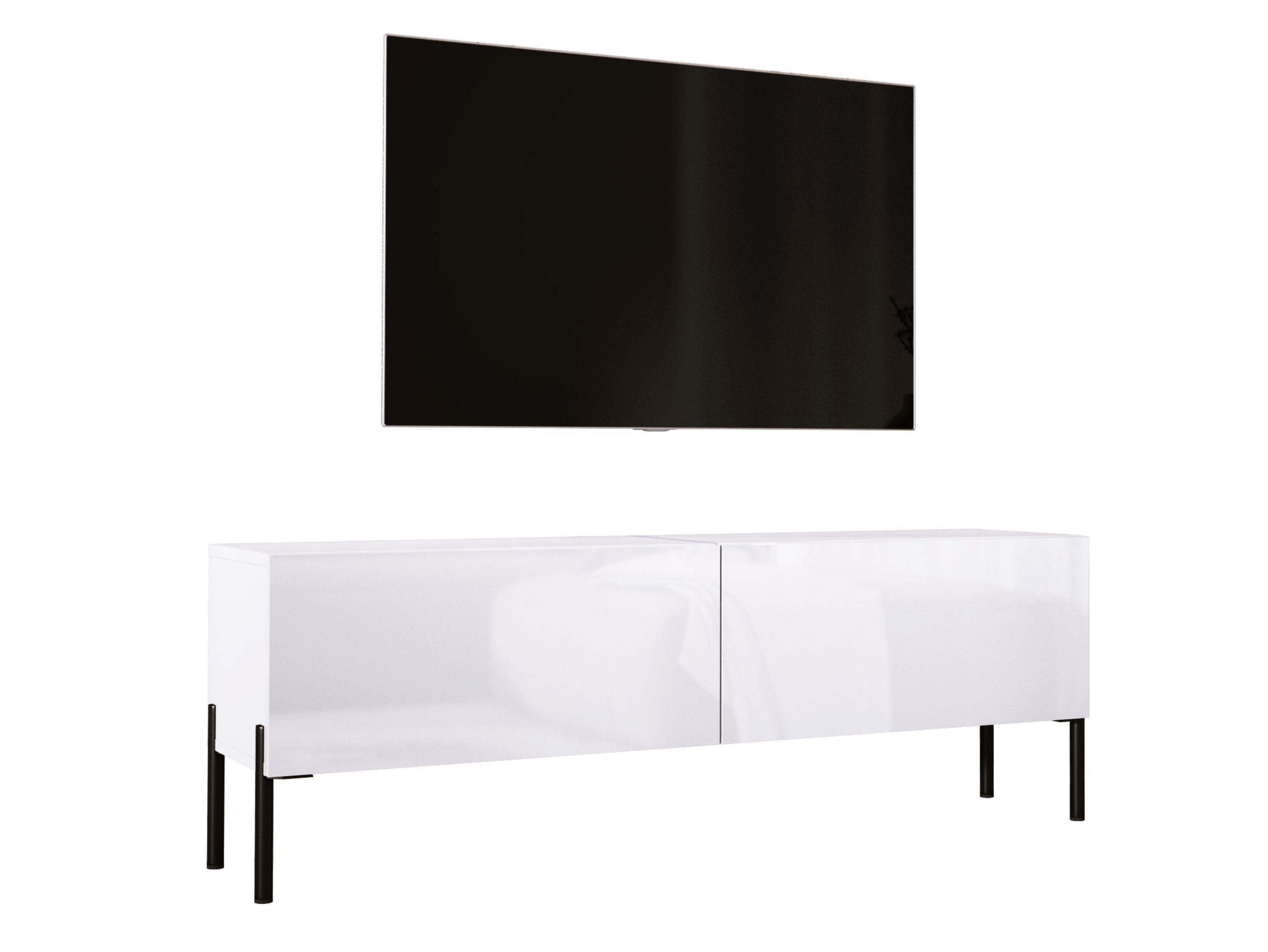 Szafka RTV: Biała Matowa / Biała Błyszcząca Z czarnymi nogami, 140 x 52 x 32 cm