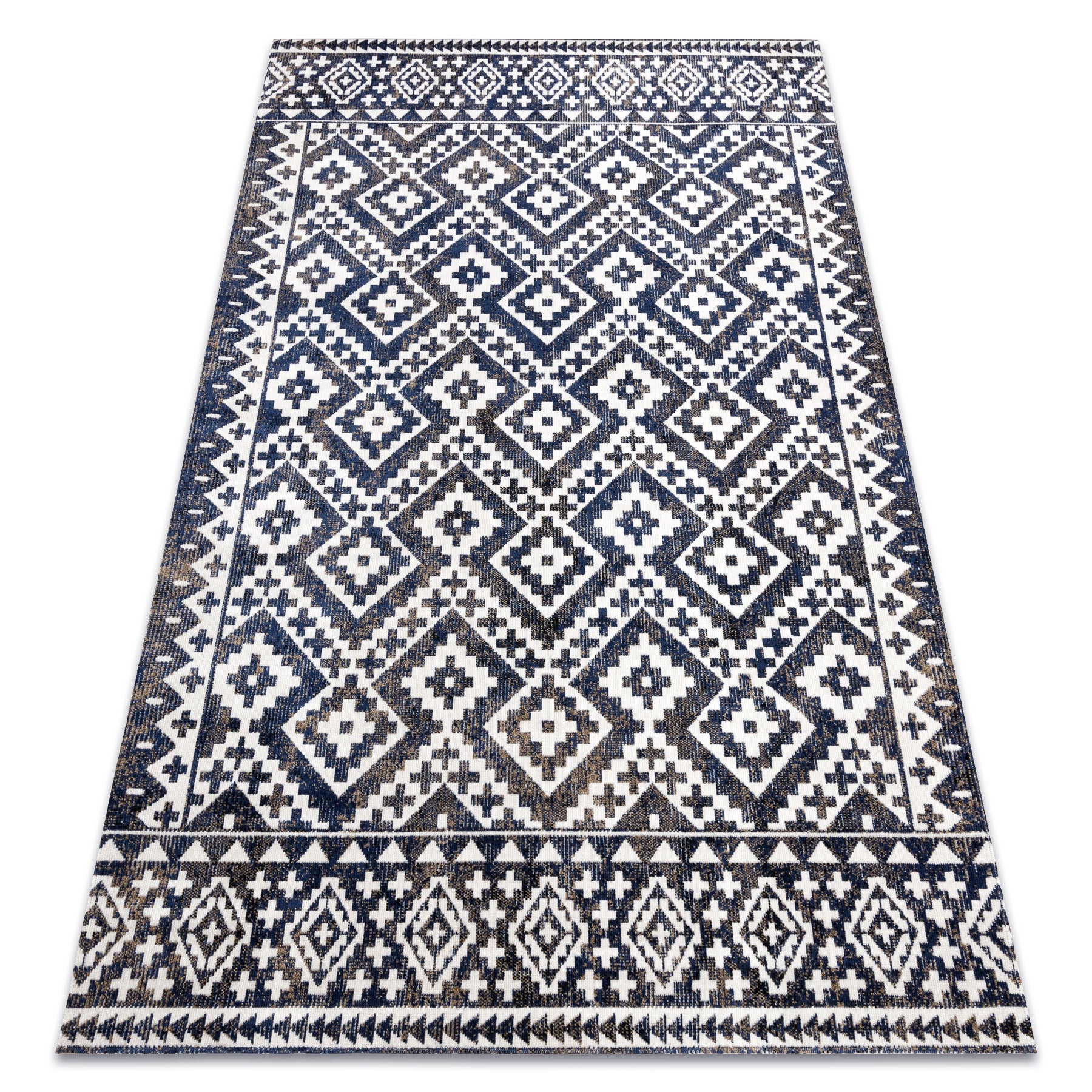 Dywan nowoczesny MUNDO E0561 romby, zygzak 3D outdoor niebieski / beż 80x250 cm