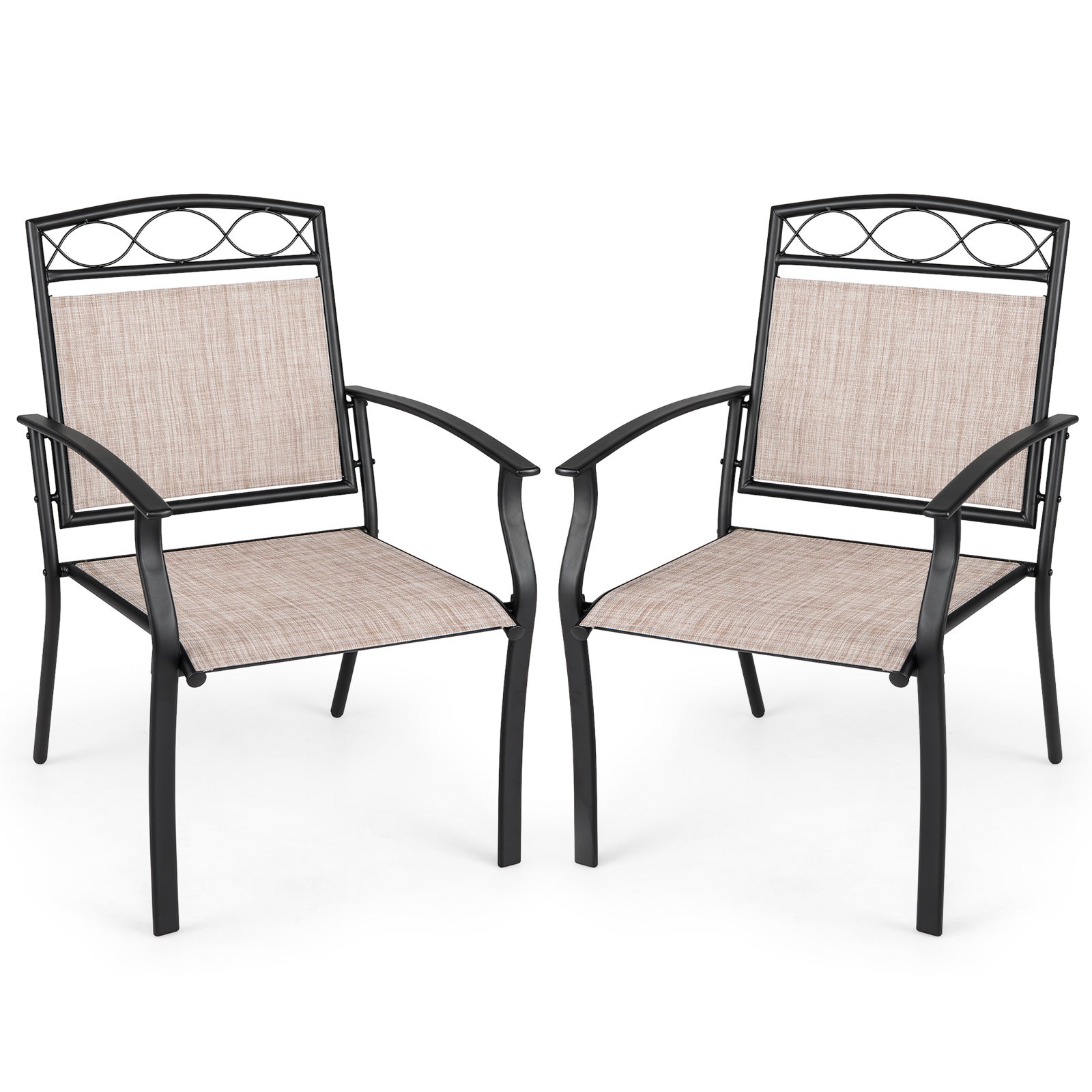 Metalowe krzesło jadalniane z pochylonym oparciem i podłokietnikami, na taras lub balkon; wymiary 60,5 x 73 x 92,5 cm, nośność 150 kg