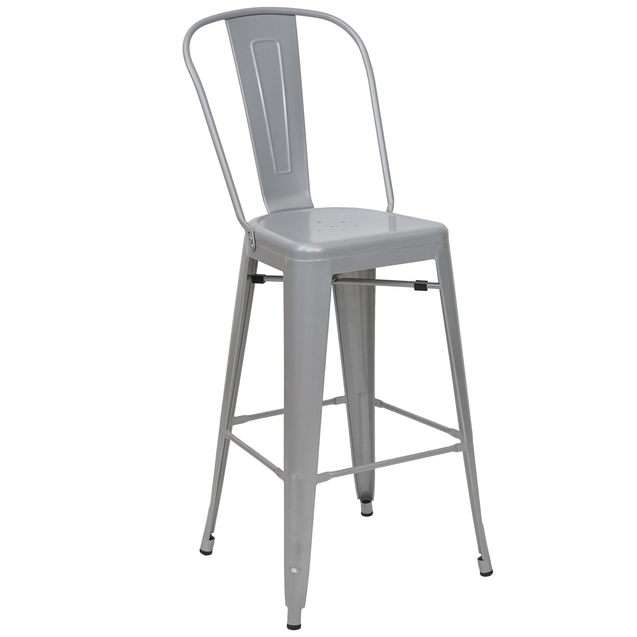 Stołek barowy HWC-A73, stołek barowy z oparciem, metalowy, industrialny design ~ szary
