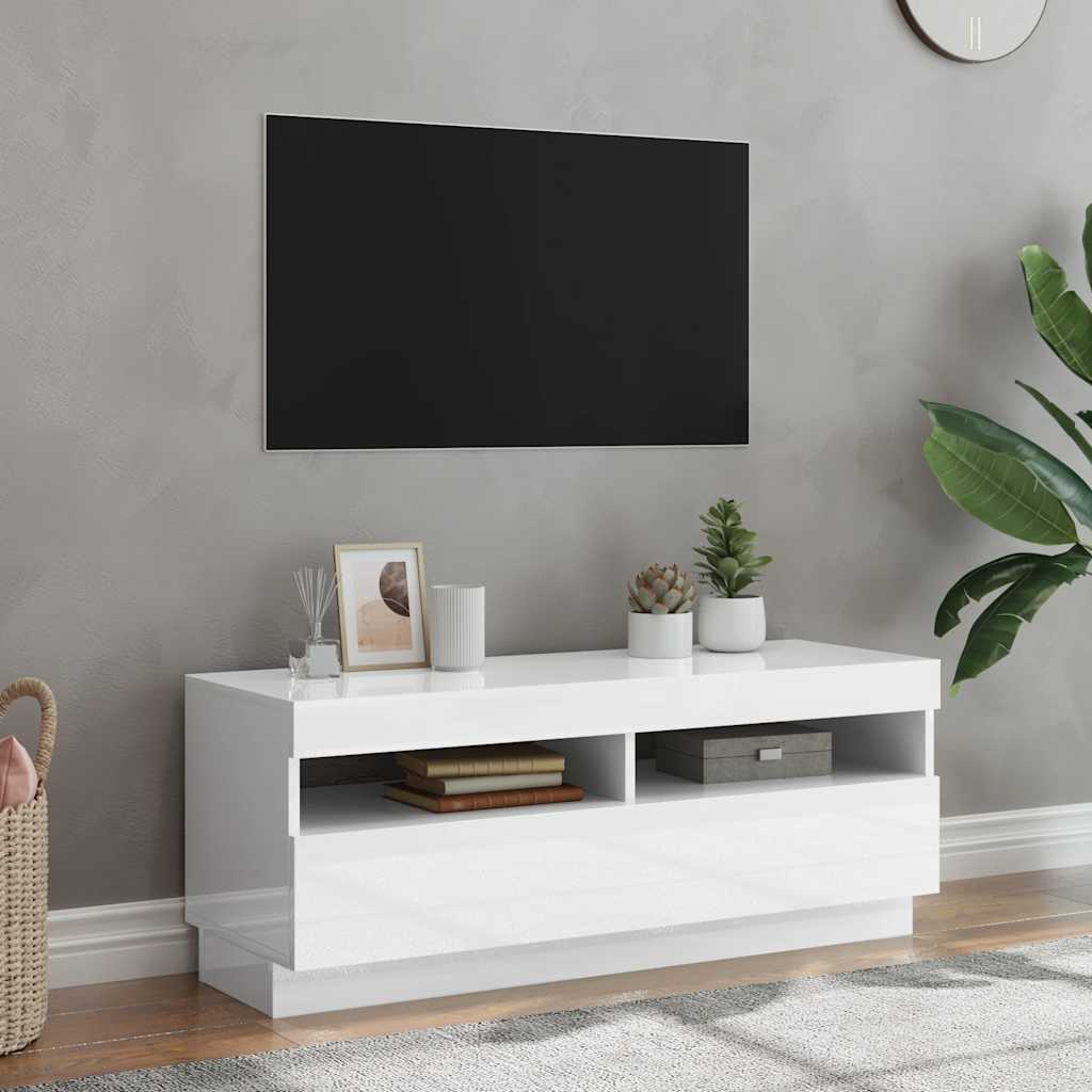 Szafka TV z oświetleniem LED, biel z połyskiem, 100x35x40 cm vidaXL