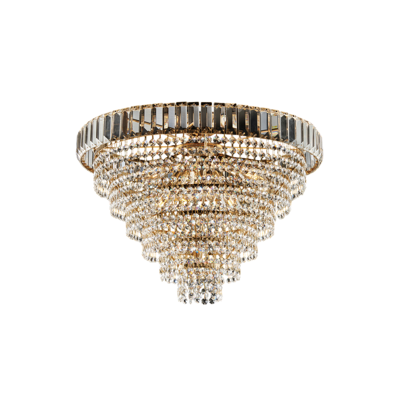 Plafoniera in ferro e ottone dorato con strass 6 luci H.40 - Ø51