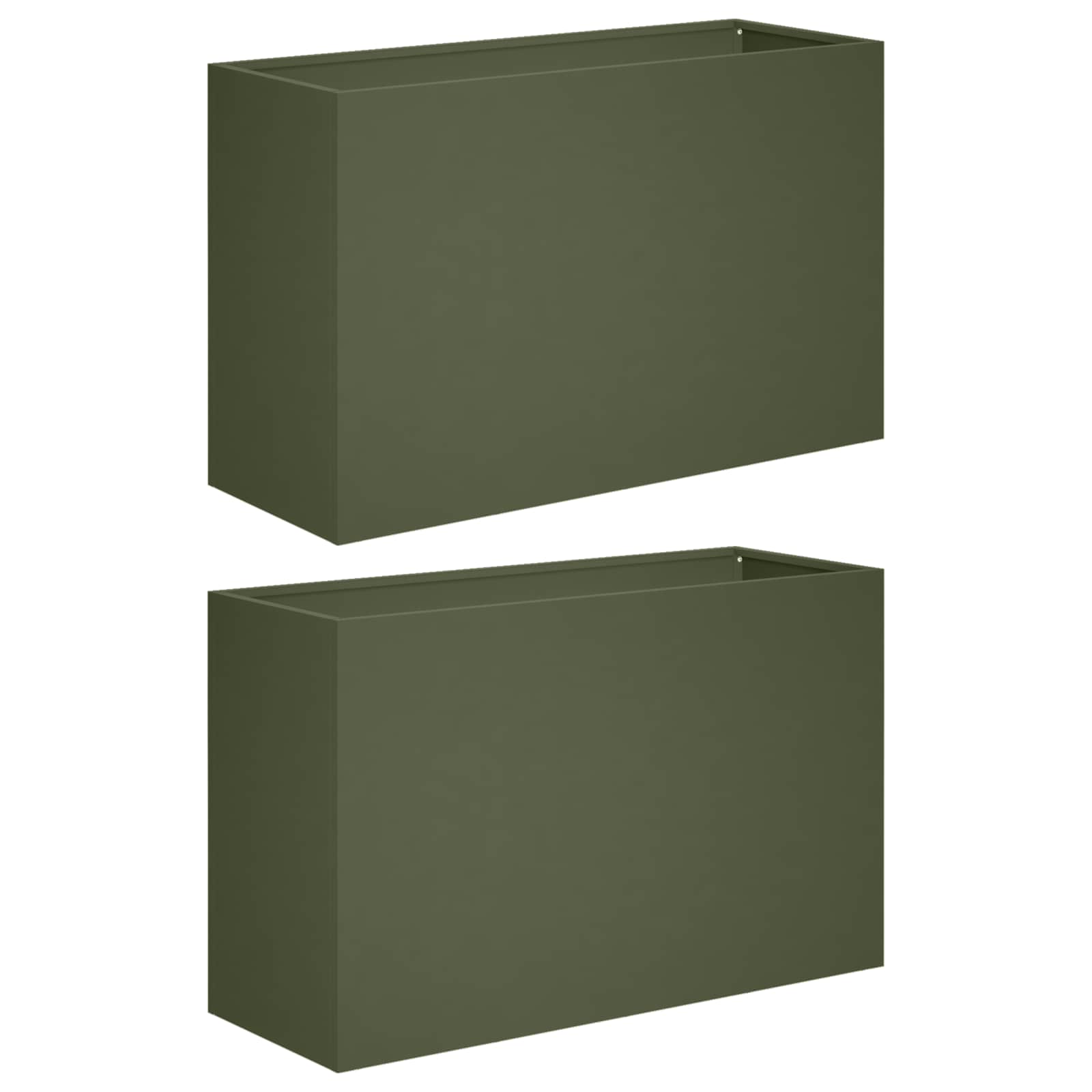 2x Donica Ogrodowa Stalowa 80x30x40 cm Oliwkowa na Taras na Balkon na Zioła