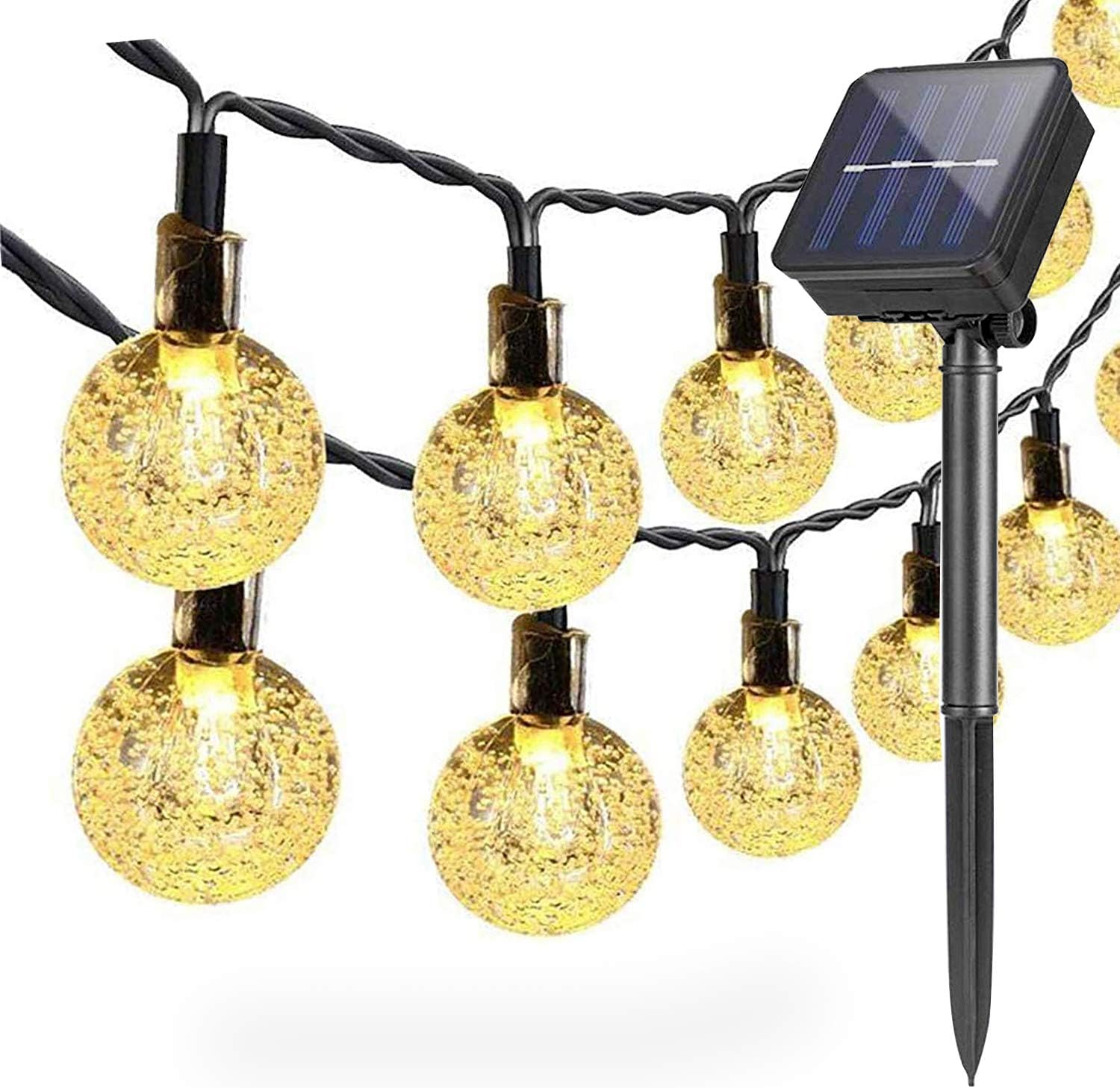 Lampki solarne, girlandy świetlne, 12 metrów, 100 diod LED, kryształowe kule, lampki dekoracyjne na święta (ciepłe białe światło)