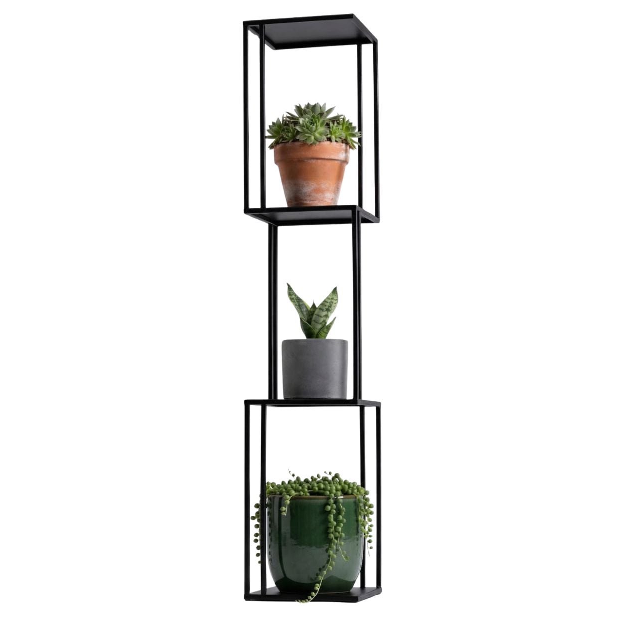 Kwietnik stojący metalowy HowHomely czarny loft na 4 doniczki 117x24x24 cm 1 szt.