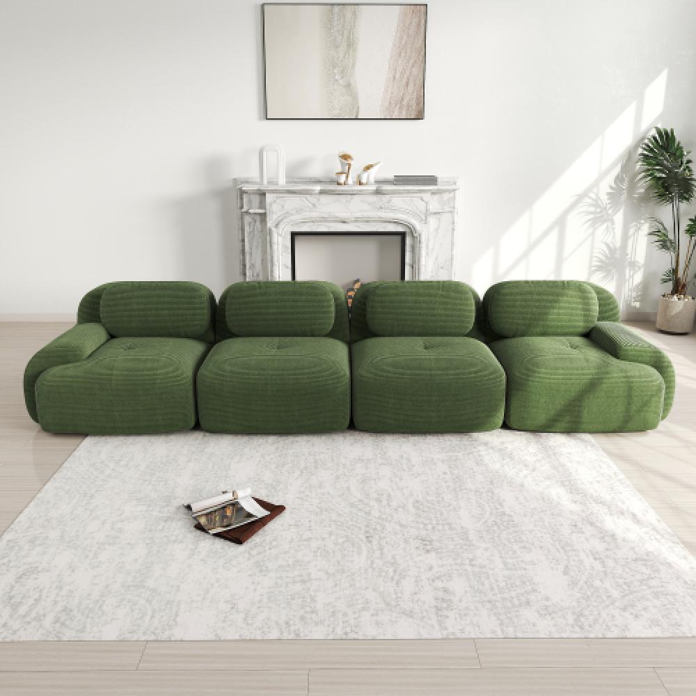 Sofa 4-osobowa z miękkiego sztruksu, bezramowa, z wypełnieniem 32D, ergonomiczna, przyjazna dla zwierząt, pakowana próżniowo, nie wymaga montażu