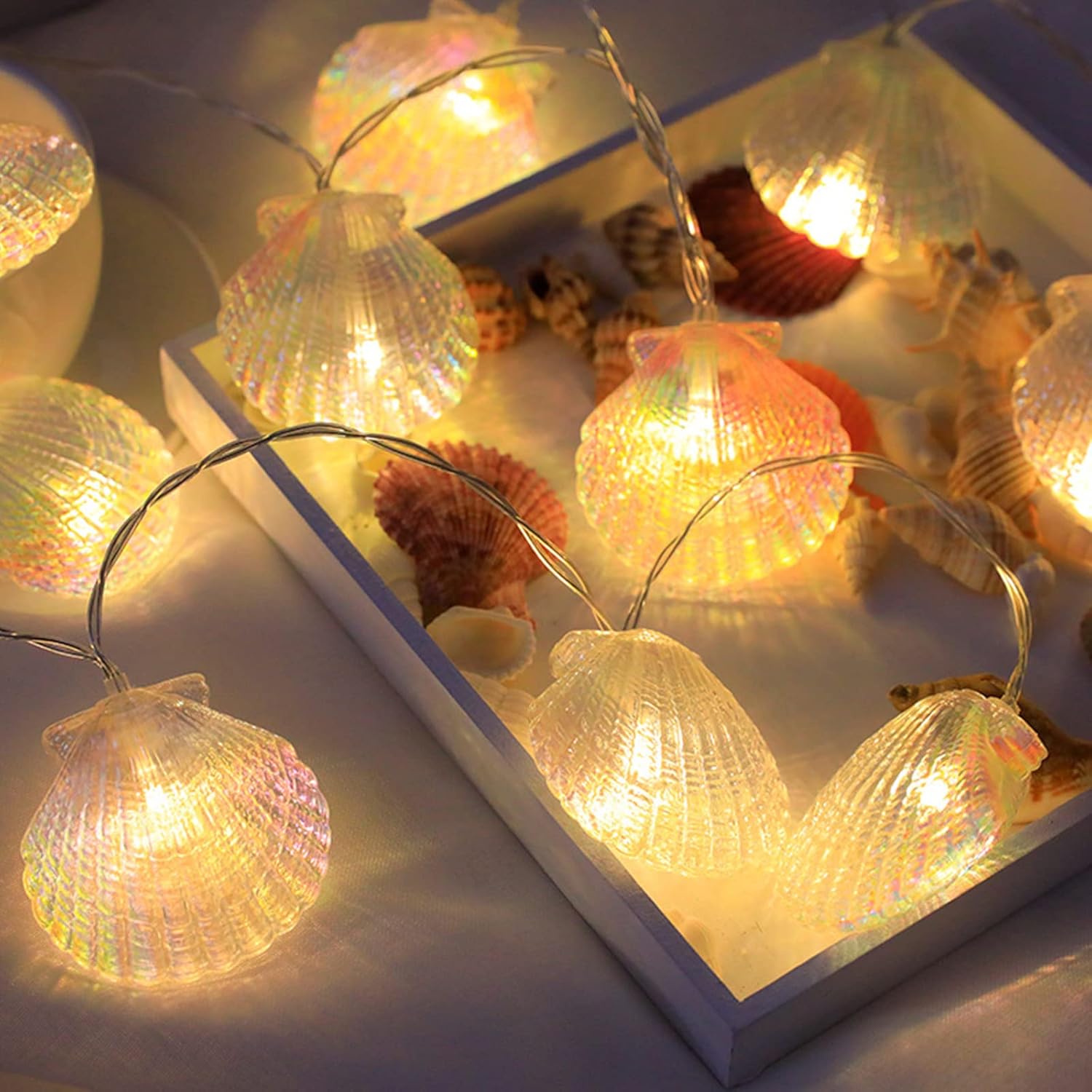 Łańcuch świetlny LED w kształcie muszli - 4,5 m - 30 diod LED - Ciepła biel - Na stół, do ogrodu, do łazienki, na wesele, na imprezę