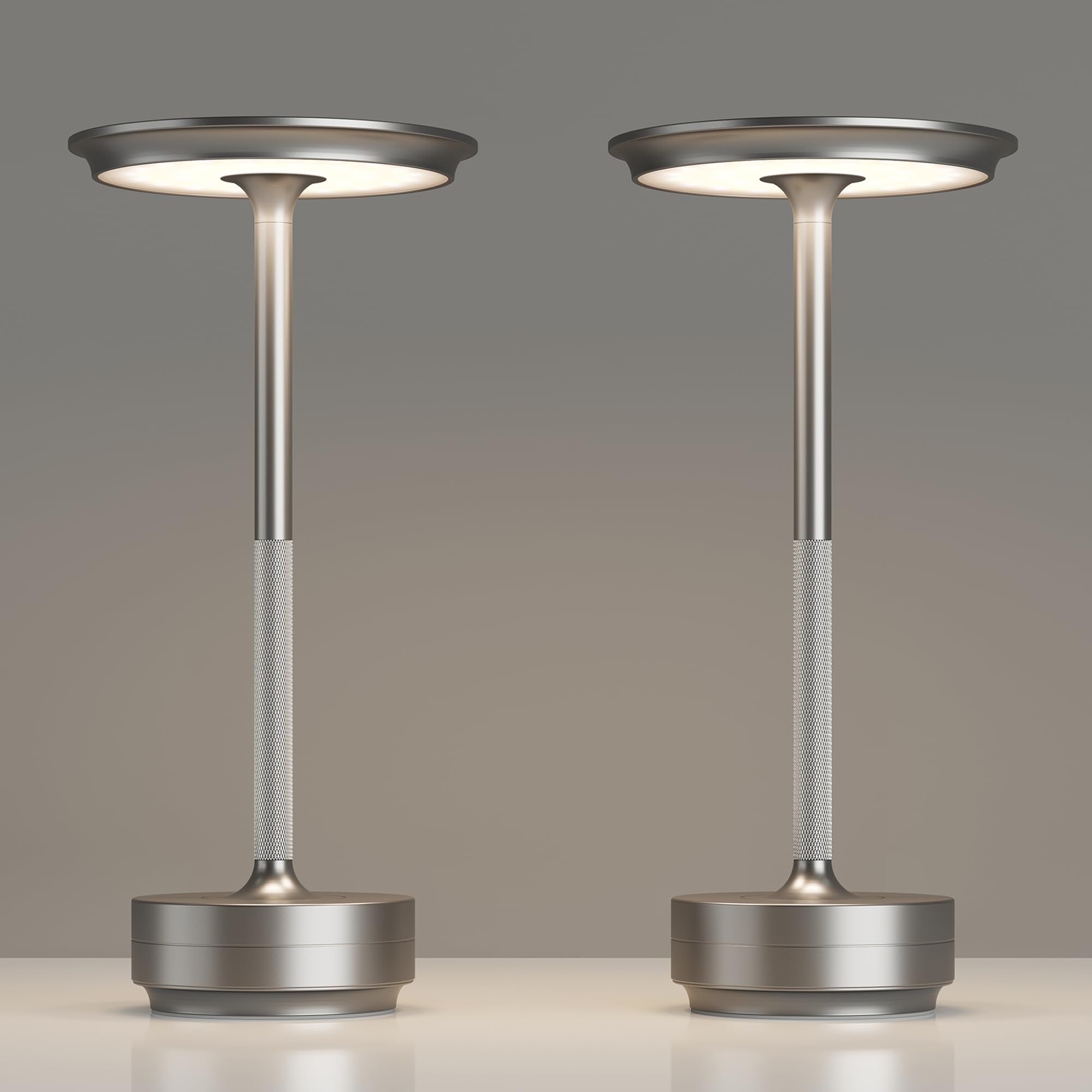 Lampa Stołowa Bezprzewodowa Zasilana Baterią 2 Sztuki, Bateria 1200mAh, 3 Temperatury Płynna Regulacja, Funkcja Pamięć, Srebrna