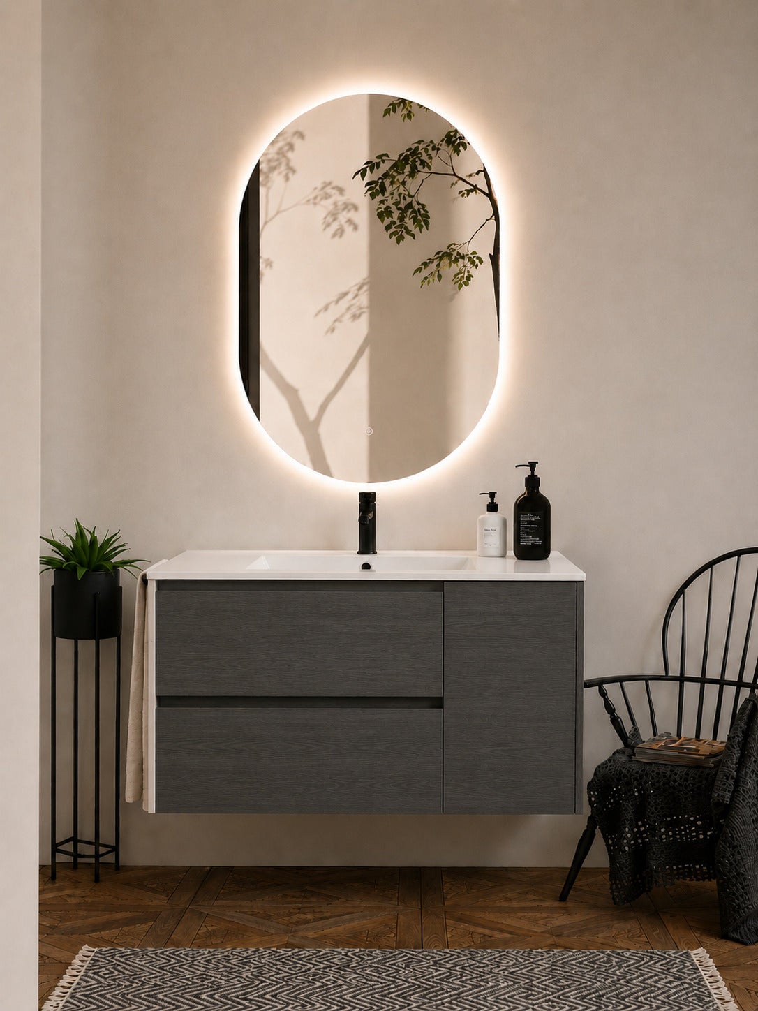 Szafka łazienkowa z umywalką ORIGENBATH ITACA bez lustra 90x40 cm grafitowy