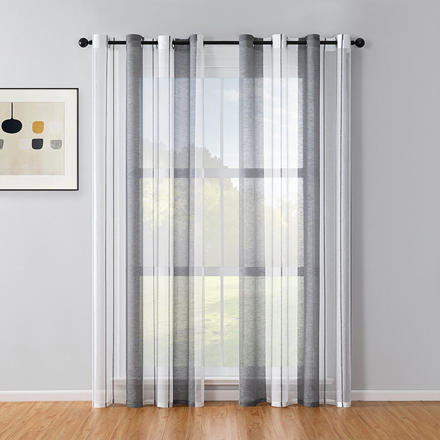 Zasłony w szaro-białe paski - zestaw 2 szt. - Zasłony półprzezroczyste - 140 x 225 cm