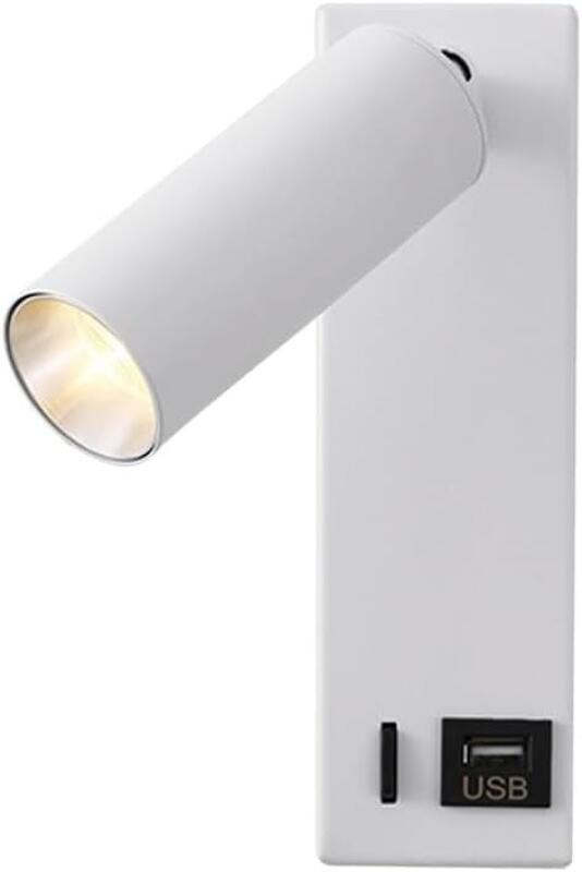 Regulowana lampa ścienna z portem ładowania USB - dioda LED 3W, ciepłe światło z przełącznikiem, odpowiednia do sypialni i salonów (biała).