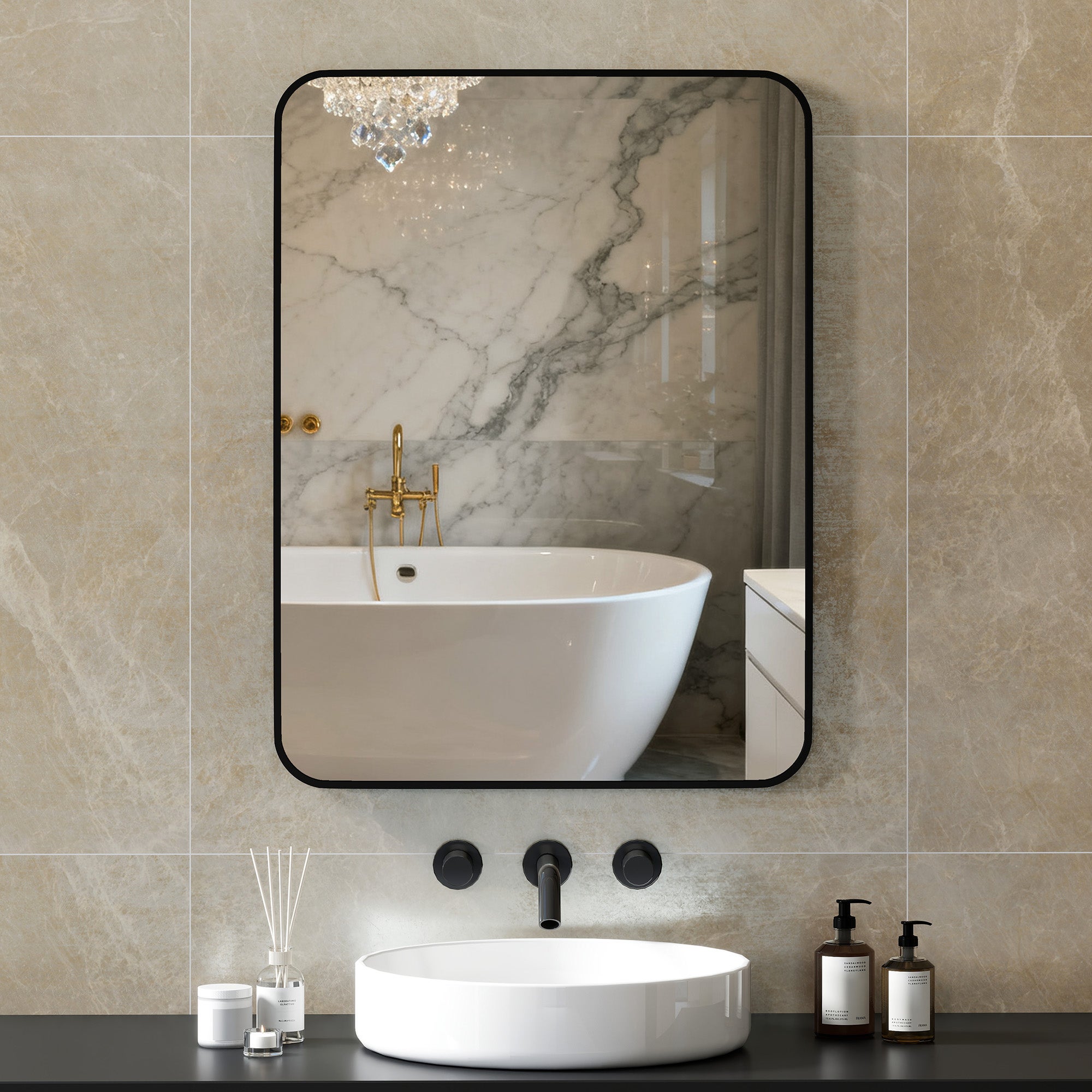 Lustro łazienkowe czarne metalowa rama prostokątne 60x80 cm na ścianę