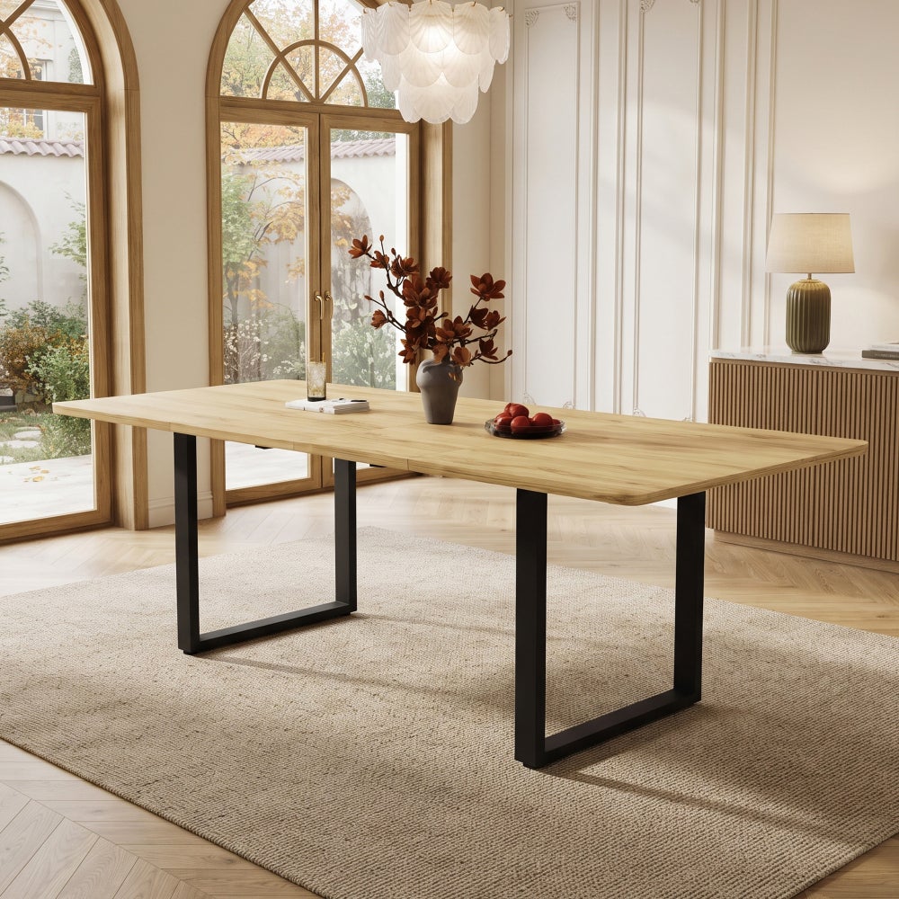 Rozkładany prostokątny stół jadalny z płyty MDF, 140 180 220 x 80 cm, dla 6 do 10 osób, nogi metalowe, drewno