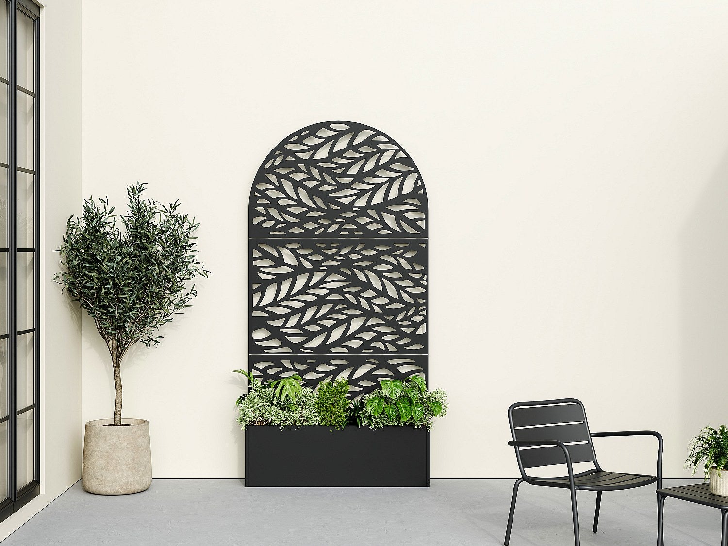 Donica stojąca z ozdobną kratką - D90 x G33 x W180 cm - Czarna - CLYNEO
