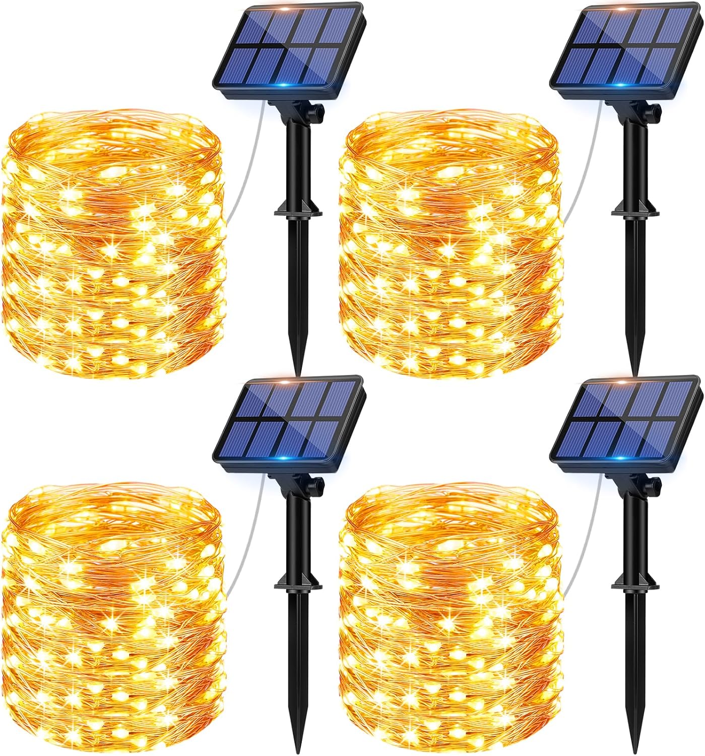 Zestaw 4 Solarnych Girland Ogrodowych Zewnętrznych 12m 120 LED 8 Trybów Dekoracja Ogrodowa na Taras Dom Wesele Imprezę Ciepła Biel