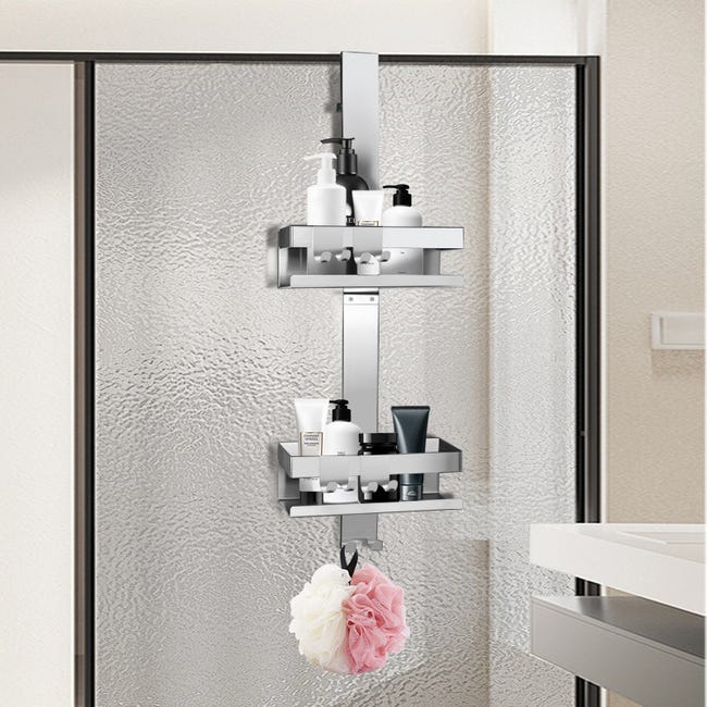 Podwójny organizer ścienny do łazienki 23*10*70 cm - Wieszany bez przyssawek - Organizacja produktów do prysznica i kąpieli