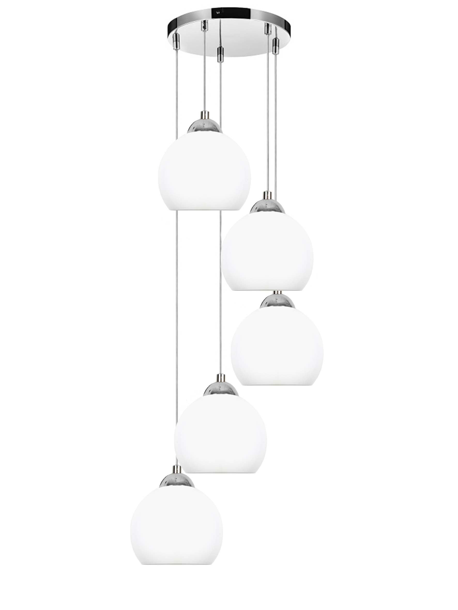 Lampa wisząca sufitowa chrom do salonu OLEX białe kule 5xE27 Edylit