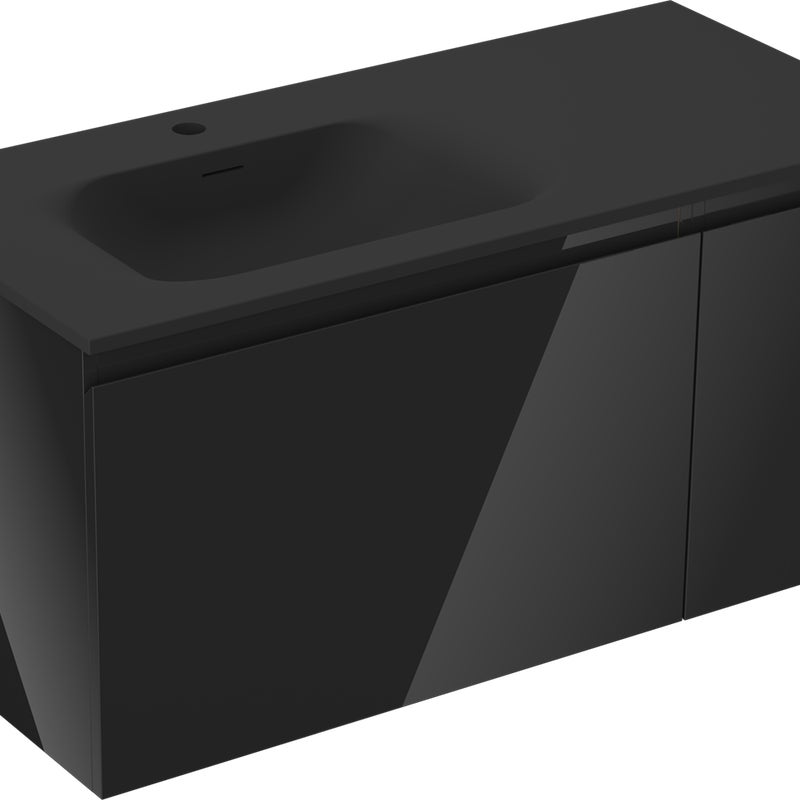 Mexen Orio szafka łazienkowa 90 cm z umywalką Vela lewą, 1S, 1D, czarna połysk/czarna mat - 91A13-09047-3-BBFF70-W23L71