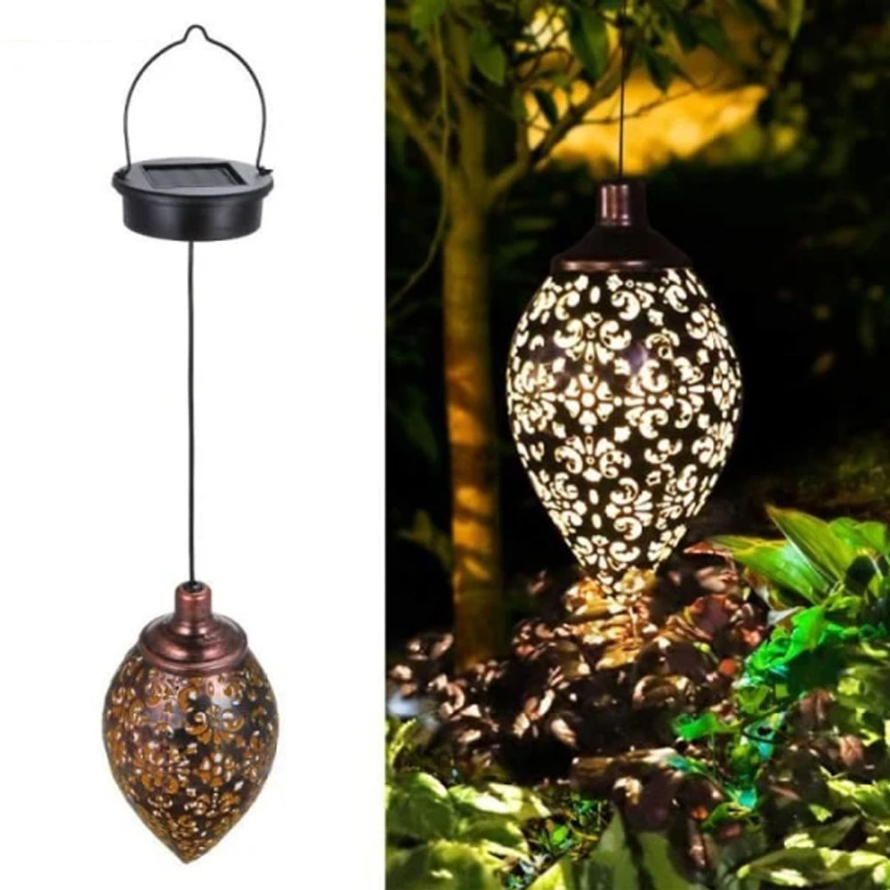 Wisząca lampa solarna, latarnia solarna LED do ogrodu, wodoodporna metalowa lampa zewnętrzna.