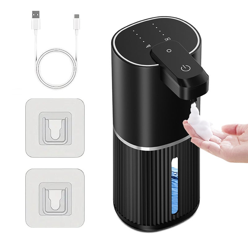 Automatyczny dozownik mydła, 380 ml, czarny - bezdotykowy, ładowany przez USB - wodoodporny IPX5 dozownik piankowy montowany na ścianie - wymiary 8,3