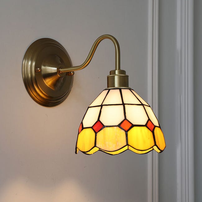 Kinkiet, lampka nocna w stylu vintage, mosiężne kinkiety ze szklanym kloszem, lampa ścienna do użytku wewnętrznego (żarówka nie jest dołączona)