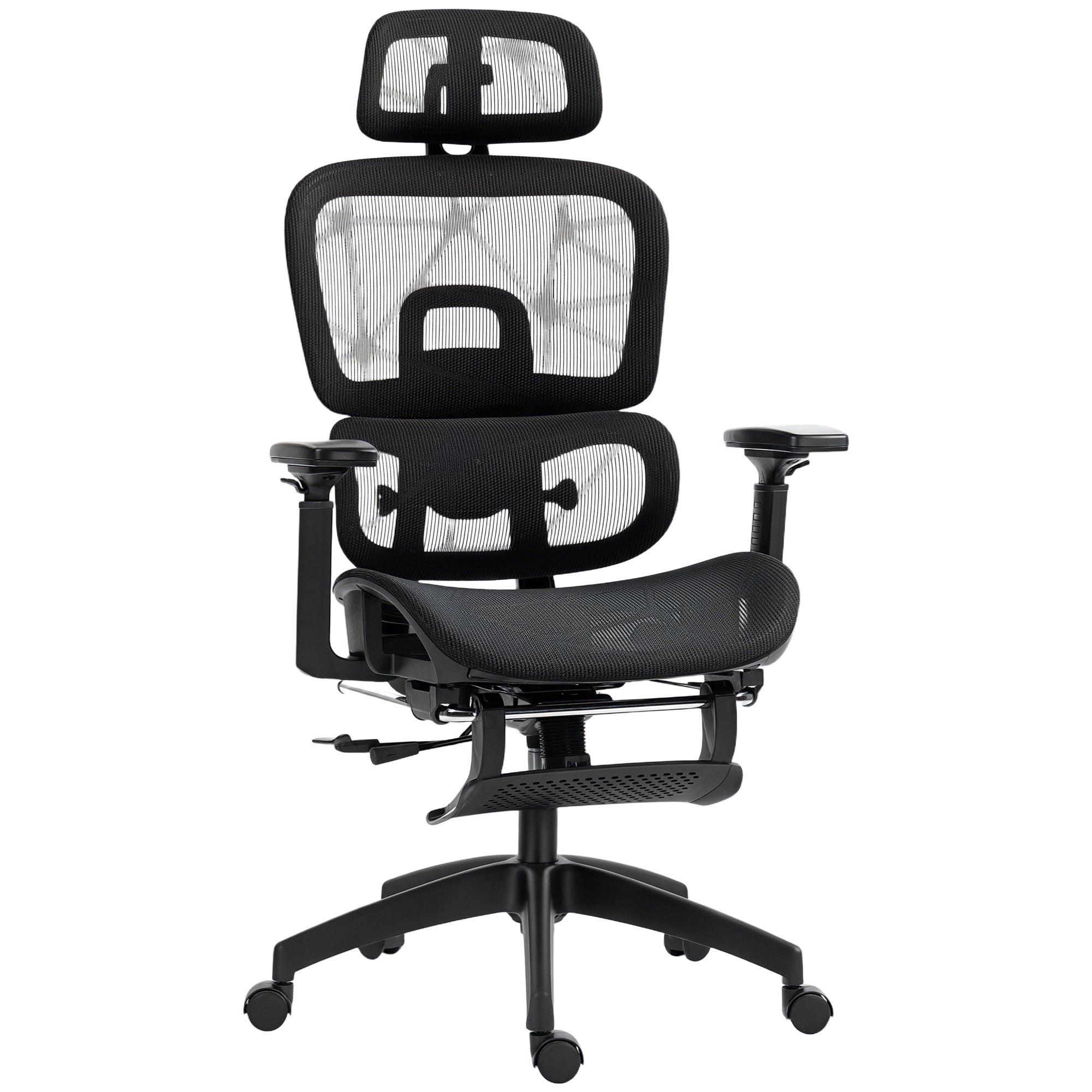 Fotel biurowy, ergonomiczny fotel biurowy z siatki, z podłokietnikami 3D, odchylane oparcie, 66x64x122 cm, czarny