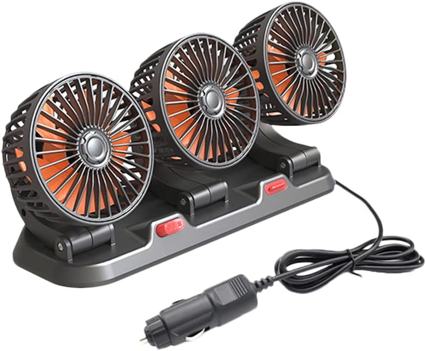 Elektryczny wentylator chłodzący z trzema głowicami, obrót 360°, przenośny, do salonu, SUV-a, kampera, łodzi, ciężarówki
