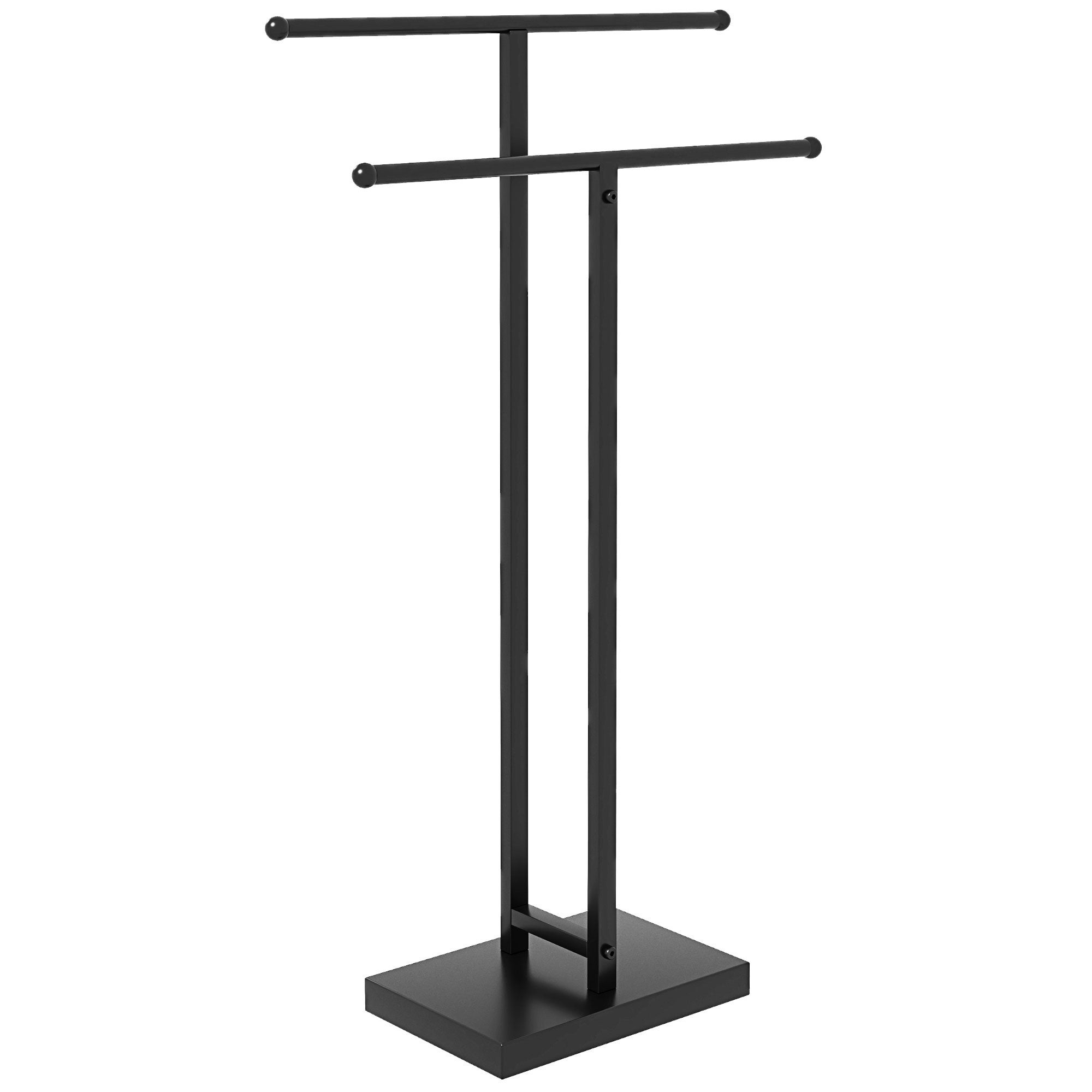 Free-standing 2 - poziom metal wieszak na ręczniki do łazienki, rozmiar 50L x 18.5szer. x 85wys. cm, czarny