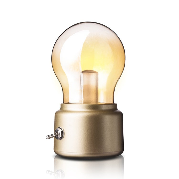 Lampka nocna retro (D'oro), mini lampka nocna LED z akumulatorem USB, elegancka lampka biurkowa do sypialni i biura