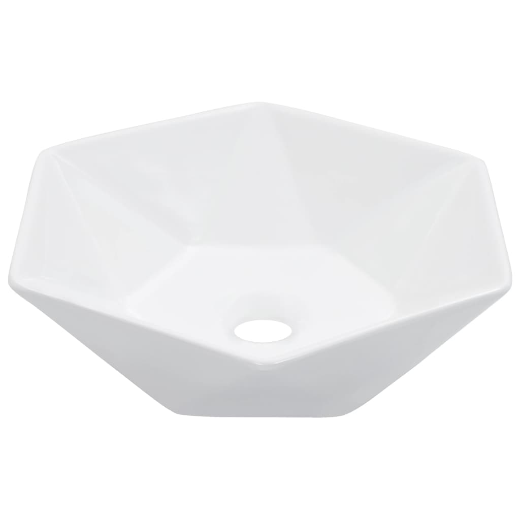 Umywalka Nablatowa Ceramiczna Sześciokątna Biała do Łazienki