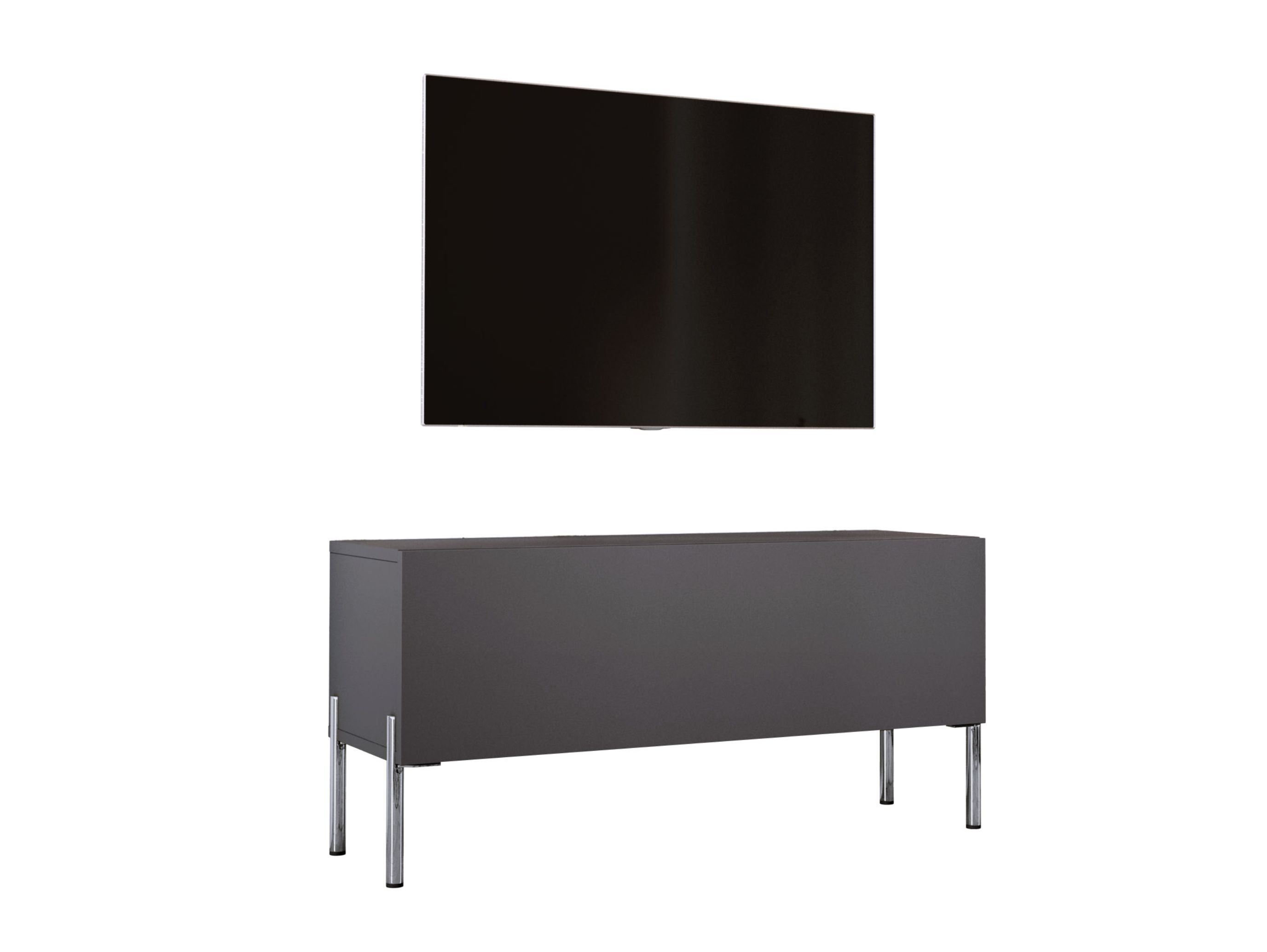 Antracytowa szafka RTV, chromowane nogi, 100 x 52 x 32 cm