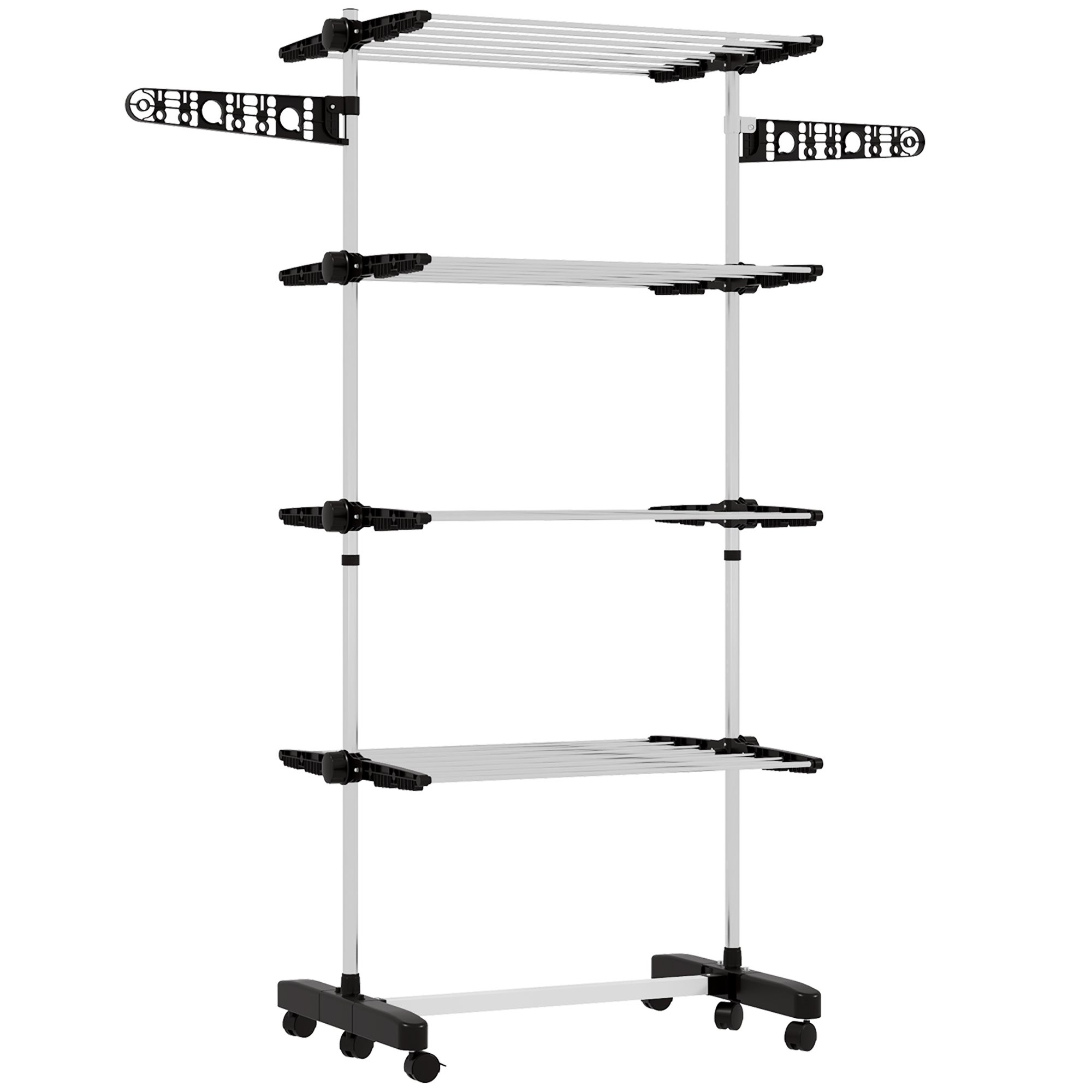 Suszarka pionowa z 4 regulowanymi półkami, stal i plastik, 142 x 55 x 172 cm, czarno-srebrna