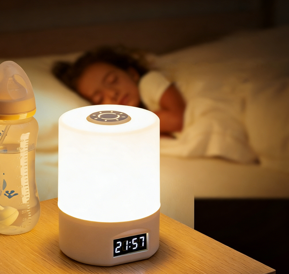 Lampka stołowa, lampka nocna LED, lampka nocna, wyświetlacz czasu, port USB, lampka nastrojowa, ściemniacz trójkolorowy