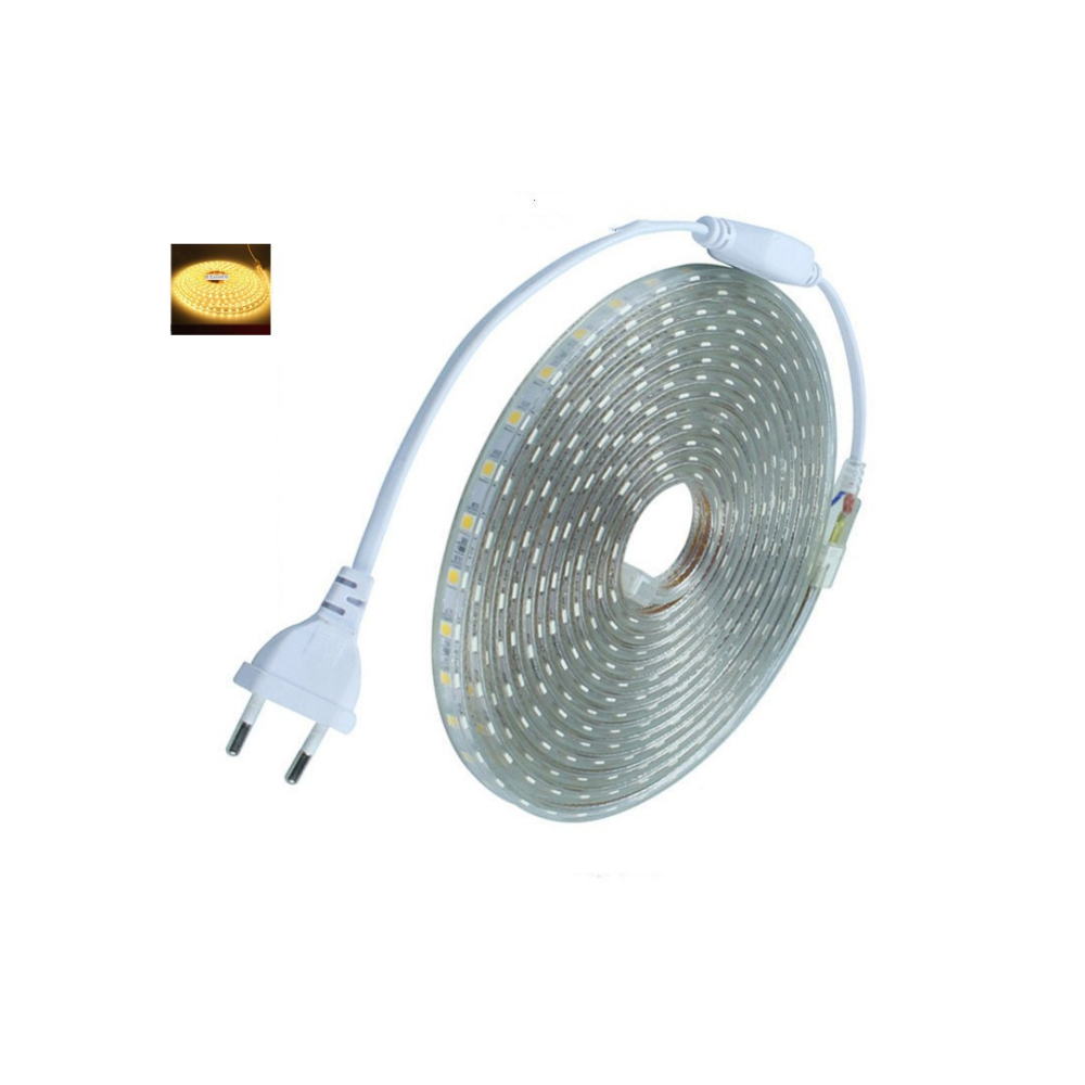 Taśma LED 2M z ciepłym białym światłem i przełącznikiem, jasna taśma LED, wodoodporna taśma LED IP65, taśma LED 220 V